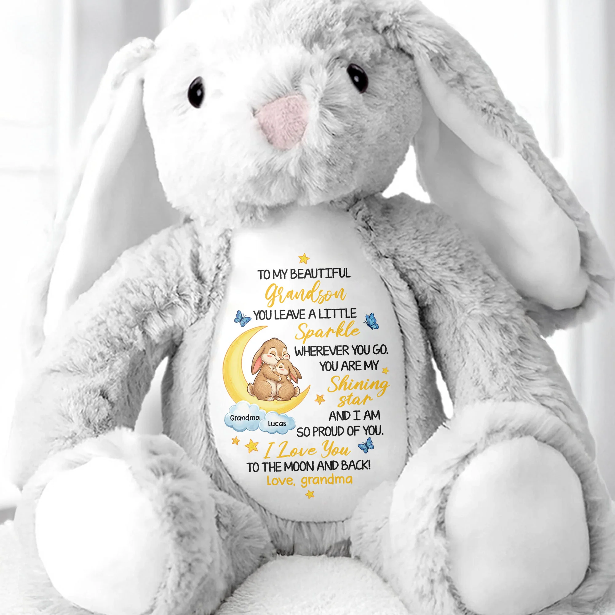 To My Beautiful Grandson Sparkle Wherever You Go Bunnies Moon And Stars - Personalized Stuffed Bunny - GRK114_BUN - Image 6