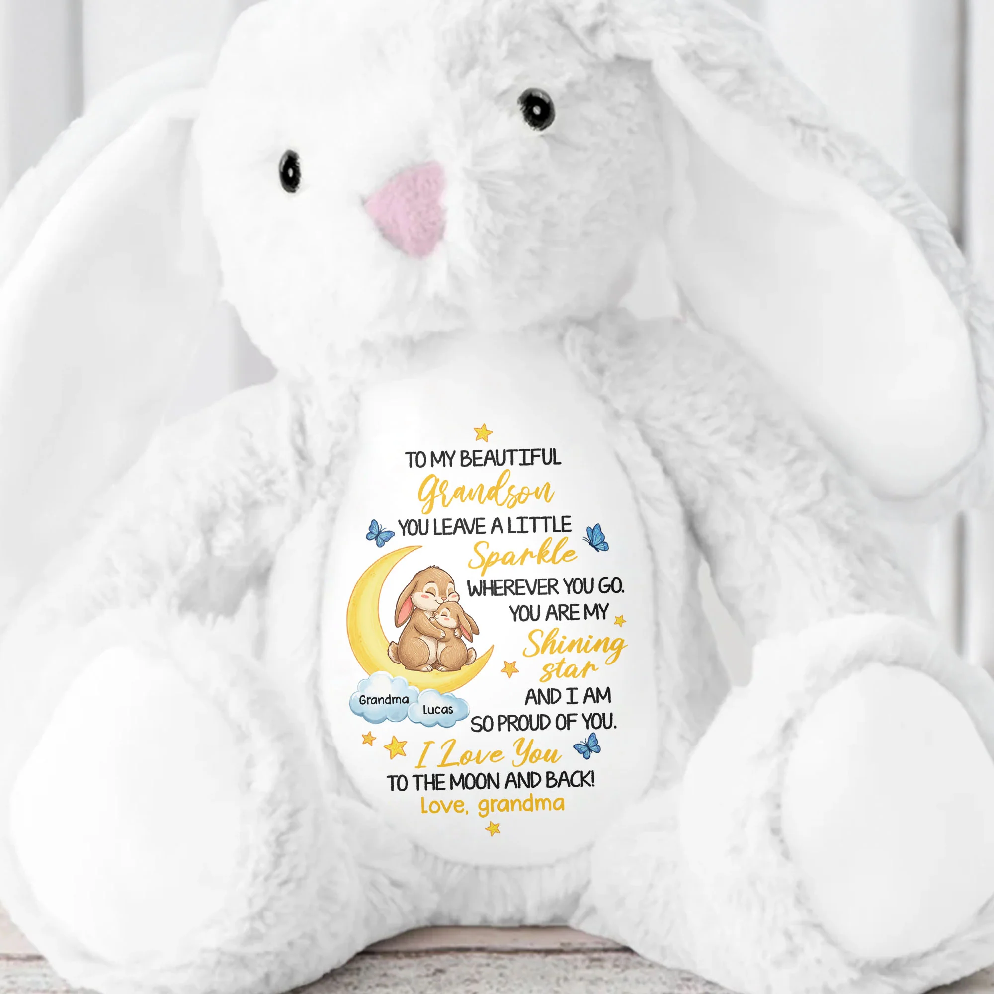 To My Beautiful Grandson Sparkle Wherever You Go Bunnies Moon And Stars - Personalized Stuffed Bunny - GRK114_BUN - Image 7