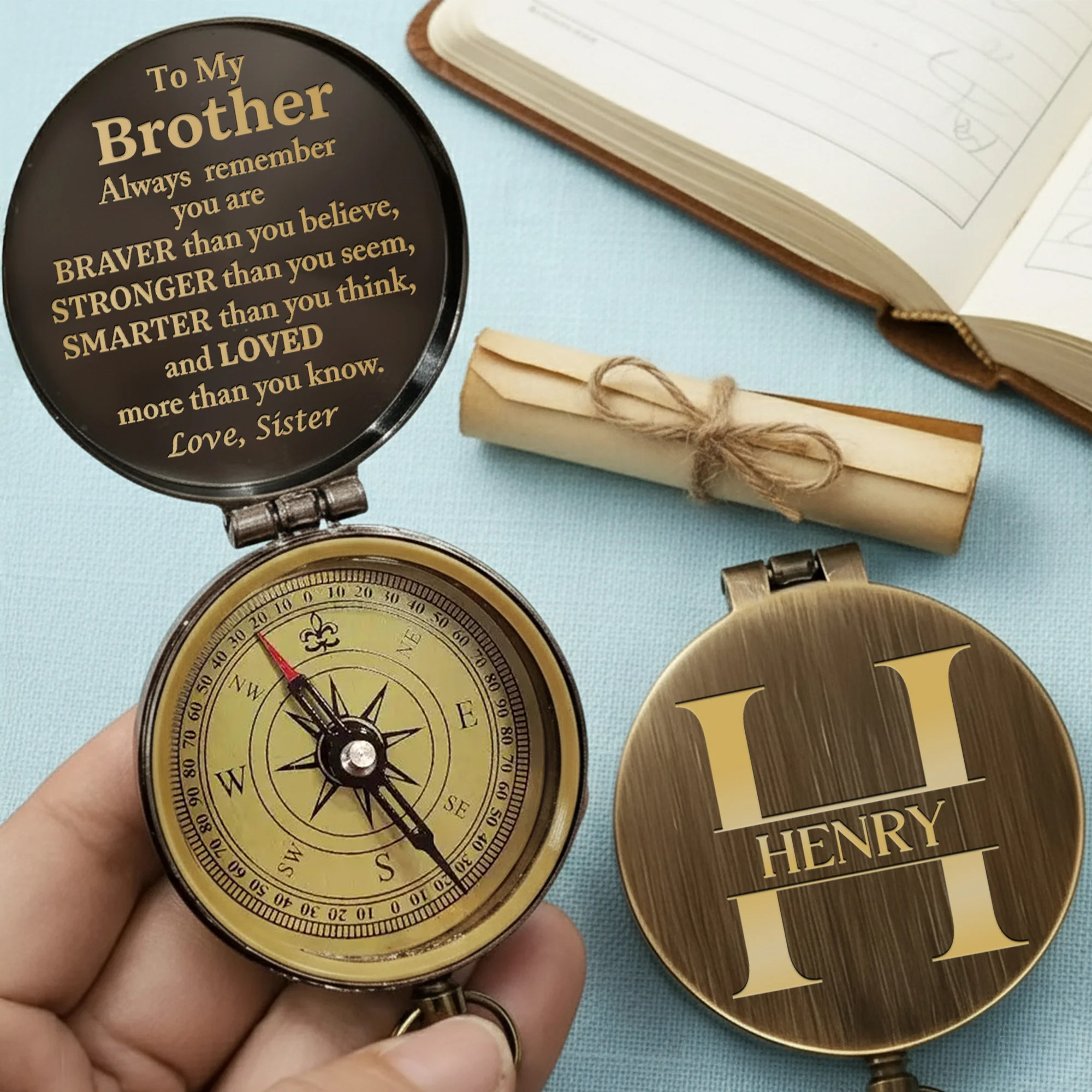 To My Brother Always Remember Personalized Monogram Compass Rose - Personalized Engraved Brass Compass - BRT012_ECPASS - Image 10