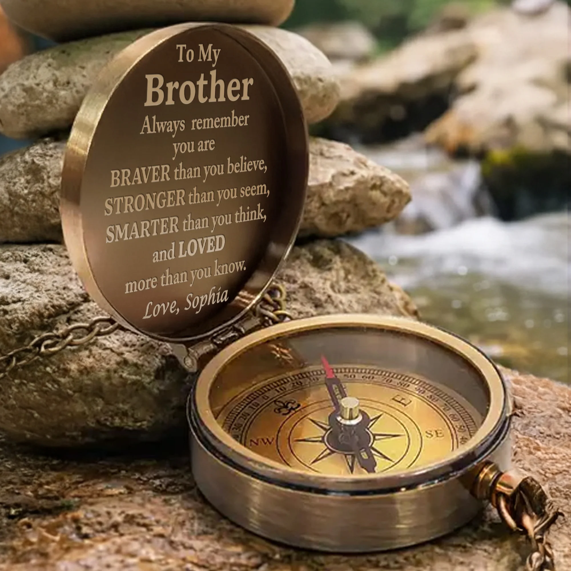 To My Brother Always Remember Personalized Monogram Compass Rose - Personalized Engraved Brass Compass - BRT012_ECPASS - Image 6