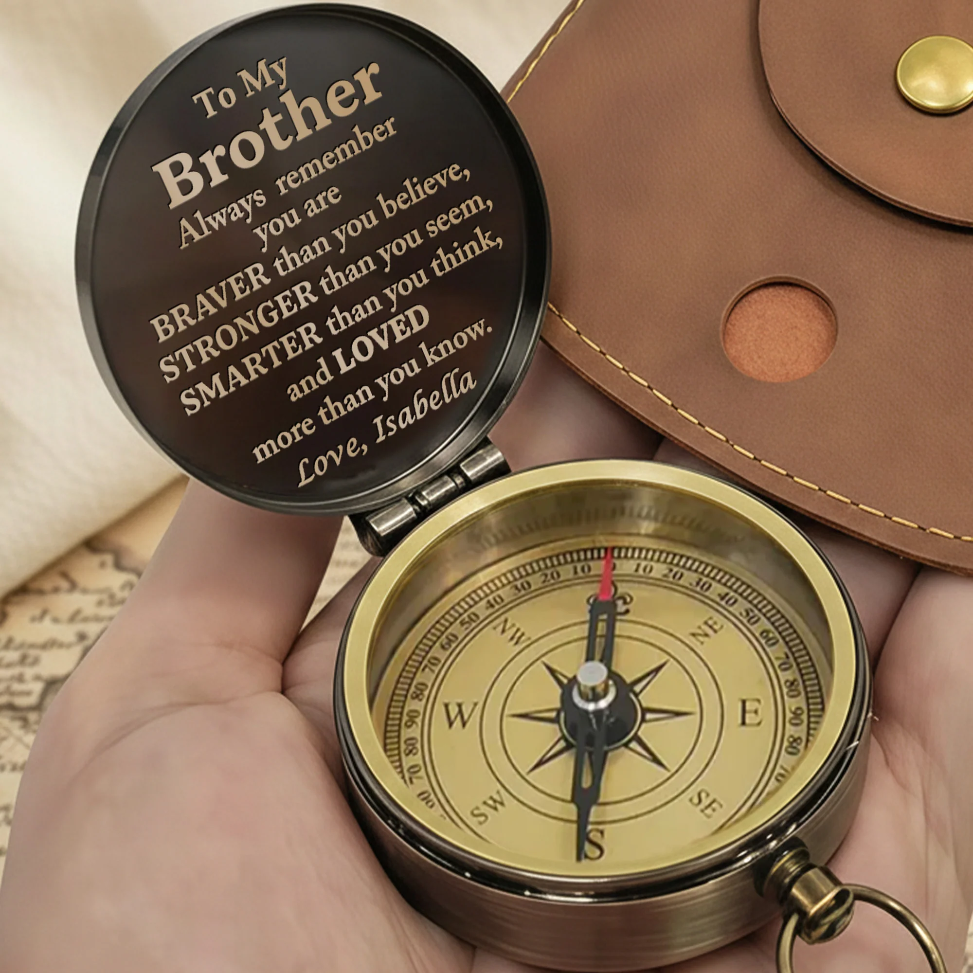 To My Brother Always Remember Personalized Monogram Compass Rose - Personalized Engraved Brass Compass - BRT012_ECPASS - Image 8