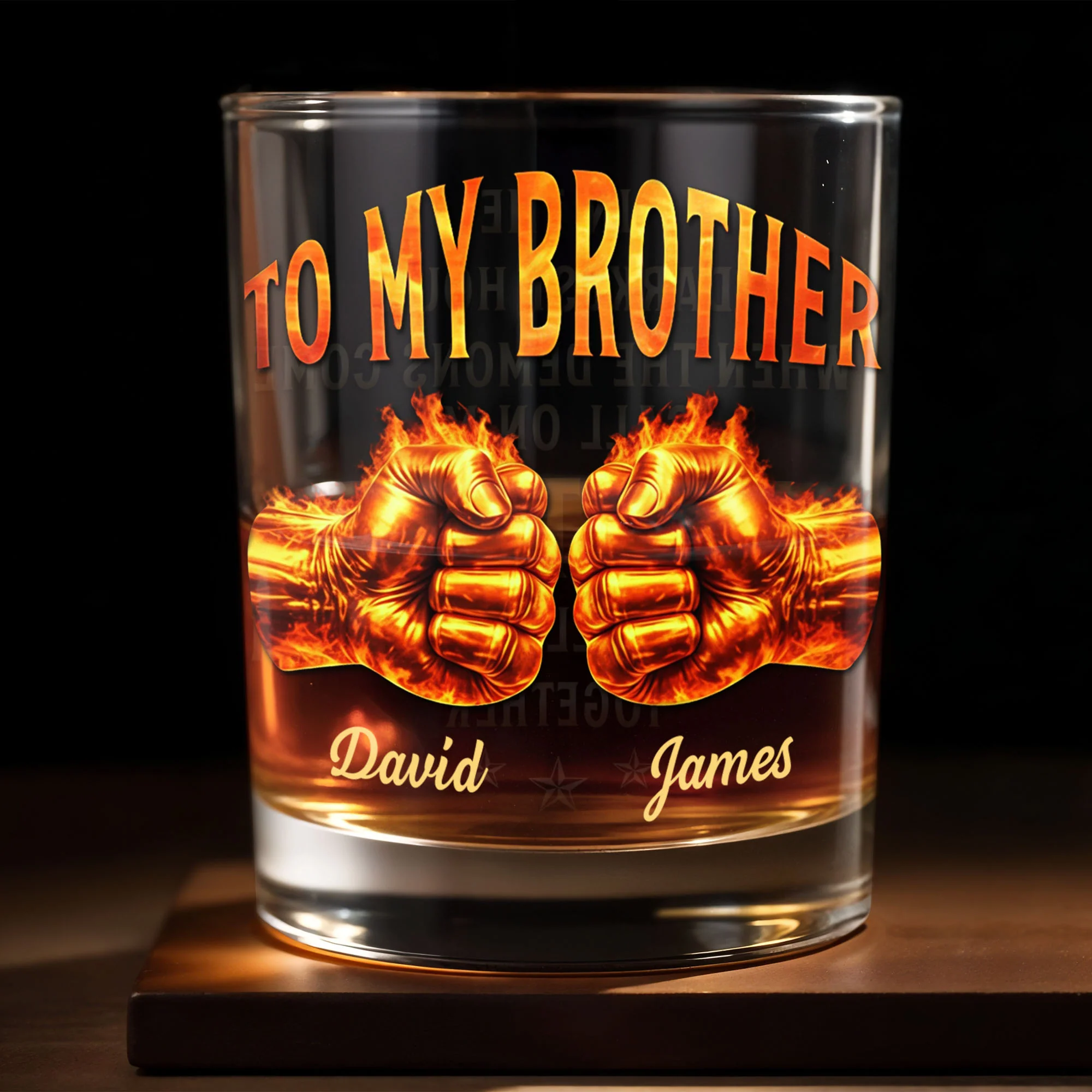 To My Brother Flaming Fists Of Bond And Strength - Personalized Custom Whiskey Glass - BRT031_RWG - Image 2