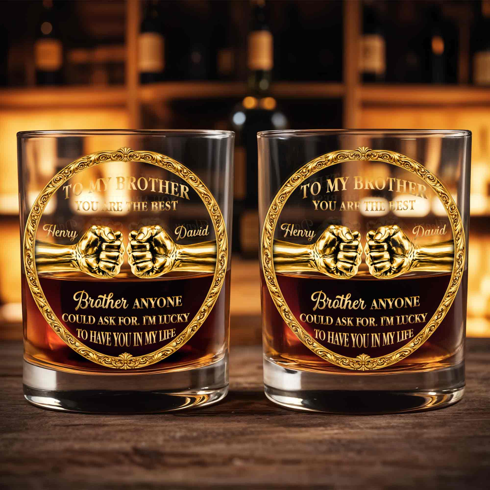 To My Brother You Are The Best Gold Fist Bump Ornament - Personalized Custom Whiskey Glass - BRT032_RWG - Image 2