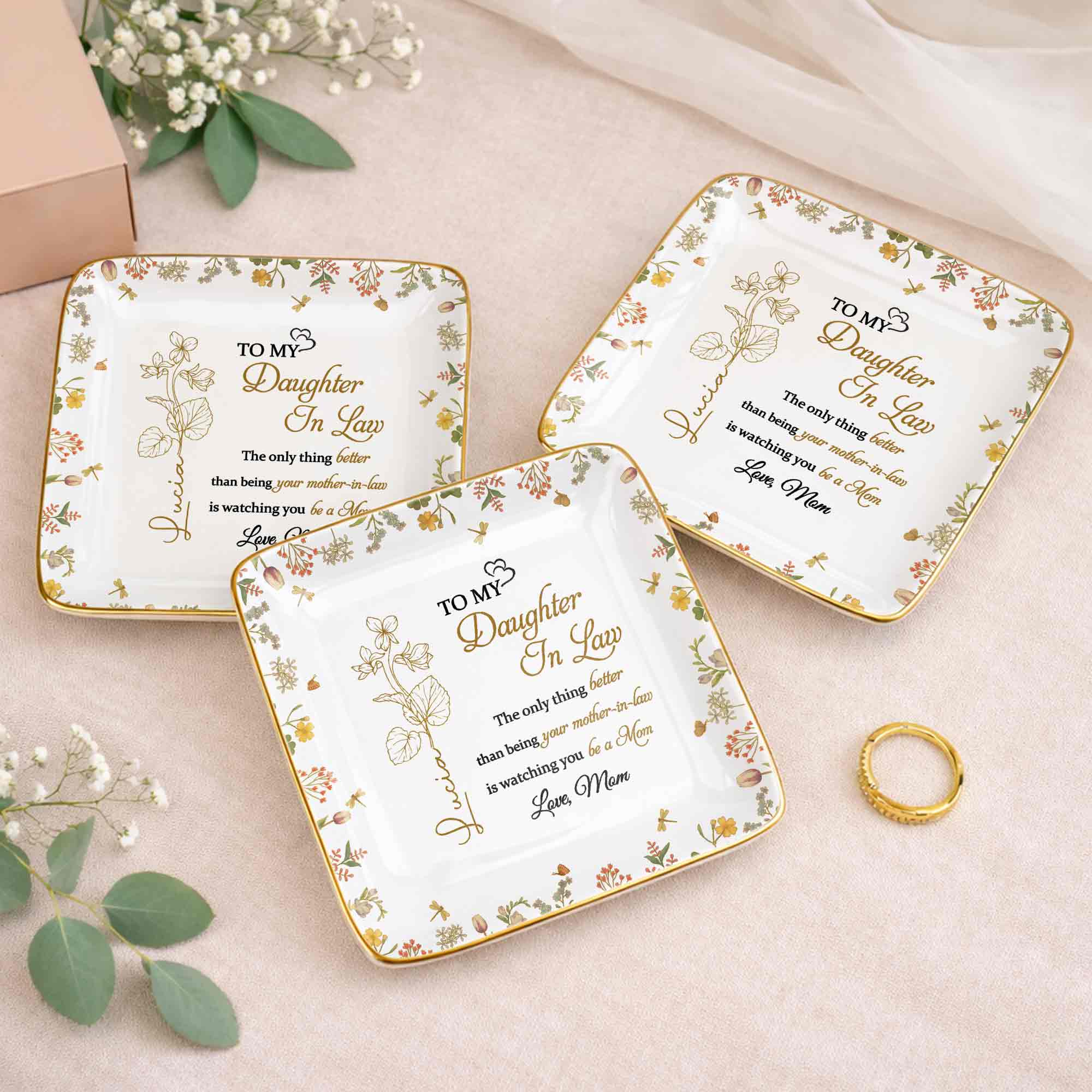 To My Daughter In Law The Only Thing Better Flower Jewelry Trinket - Personalized Custom Jewelry Dish, Ceramic Dish, Square Shape - DILA092_SCRF - Image 6