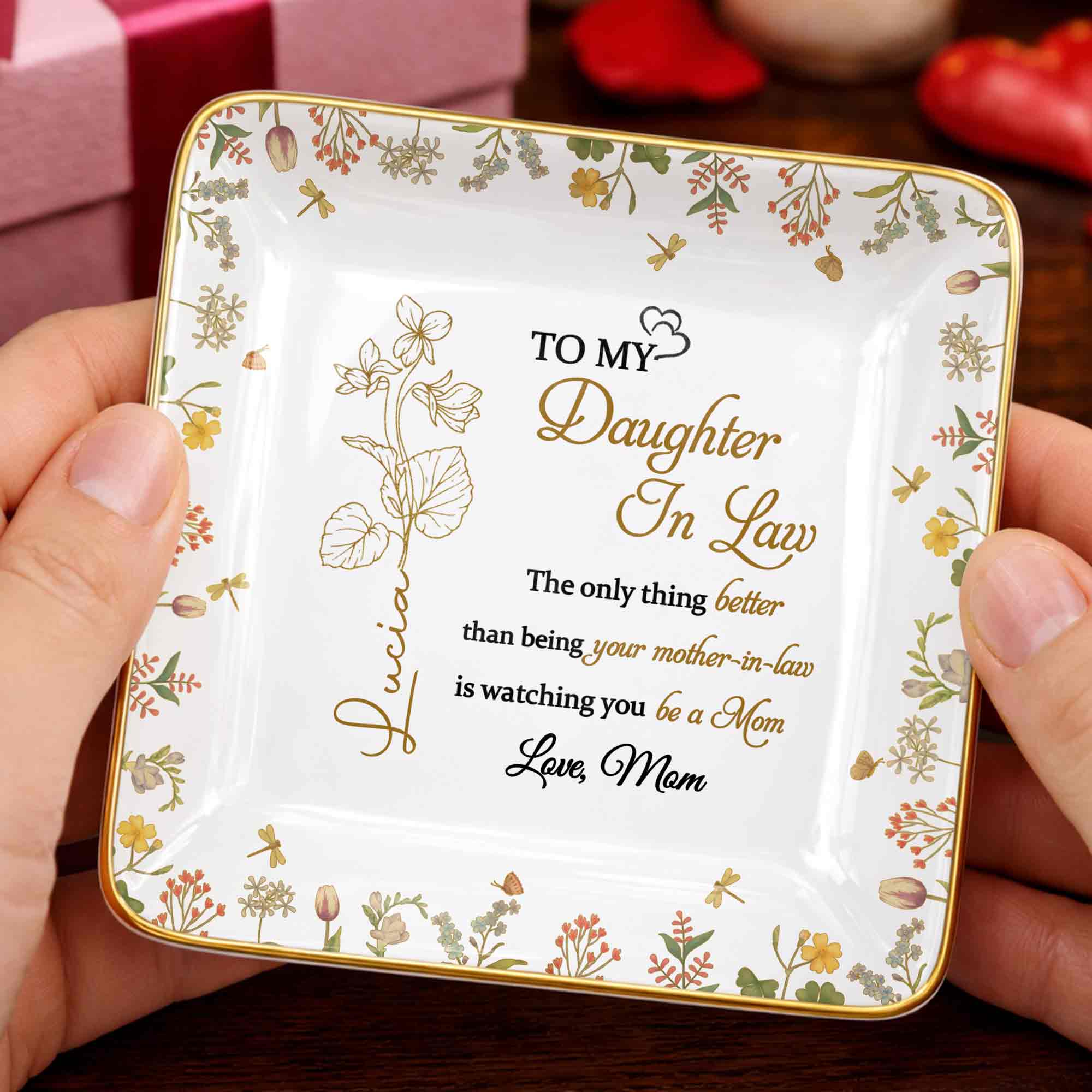 To My Daughter In Law The Only Thing Better Flower Jewelry Trinket - Personalized Custom Jewelry Dish, Ceramic Dish, Square Shape - DILA092_SCRF - Image 7