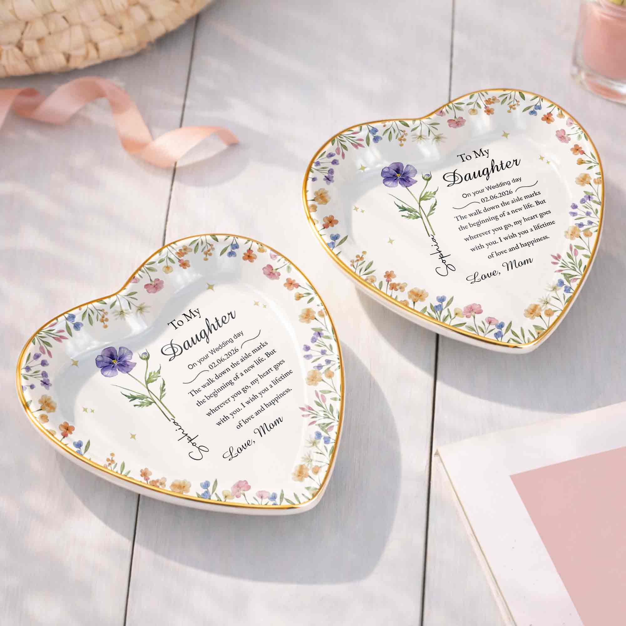 To My Daughter On Your Wedding Day Floral Heart Jewelry Dish - Personalized Custom Jewelry Dish, Ceramic Dish, Heart Shape - DAU322_HCRF - Image 10