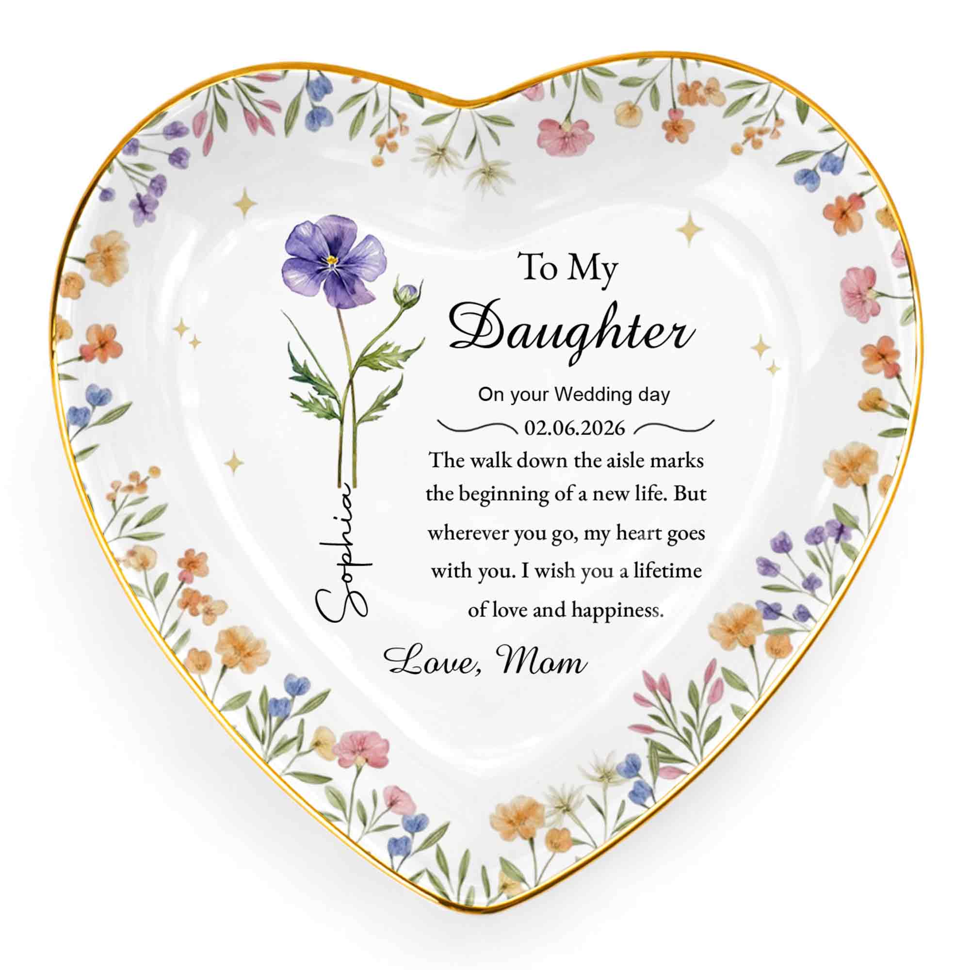 To My Daughter On Your Wedding Day Floral Heart Jewelry Dish - Personalized Custom Jewelry Dish, Ceramic Dish, Heart Shape - DAU322_HCRF - Image 11