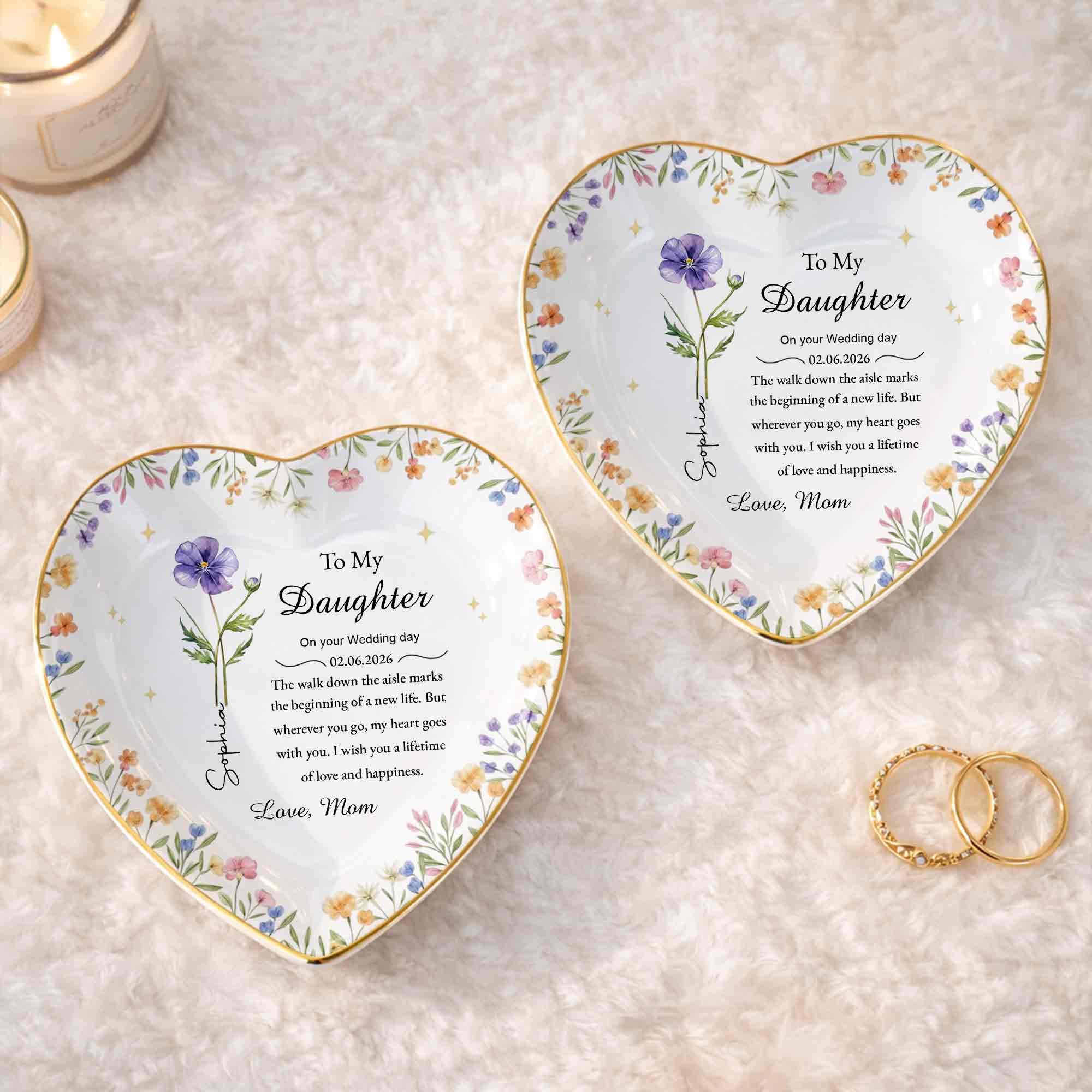 To My Daughter On Your Wedding Day Floral Heart Jewelry Dish - Personalized Custom Jewelry Dish, Ceramic Dish, Heart Shape - DAU322_HCRF - Image 8