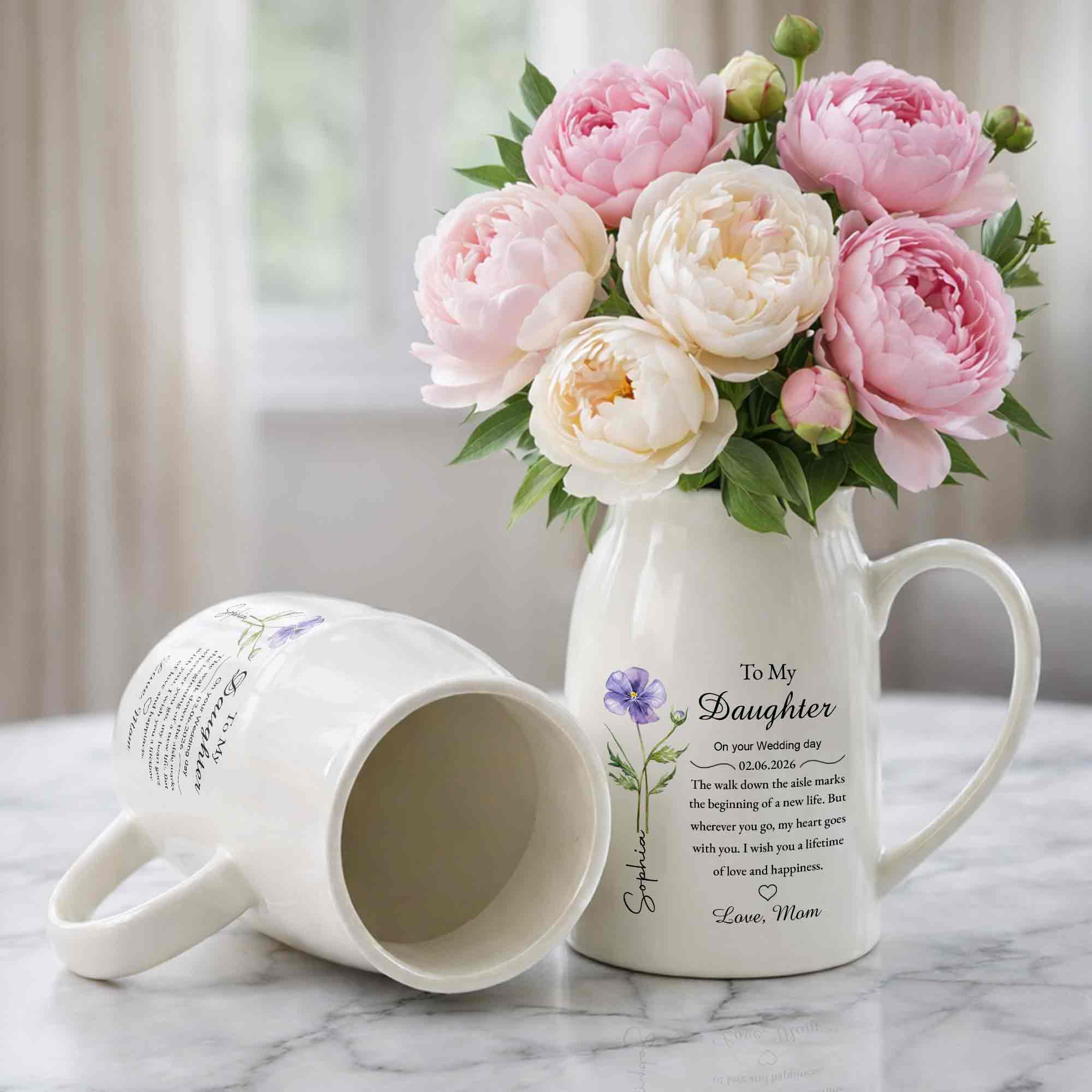 To My Daughter On Your Wedding Day Flower Heart Ceramic Pitcher - Personalized Ceramic Flower Vase - DAU322_CEV - Image 12