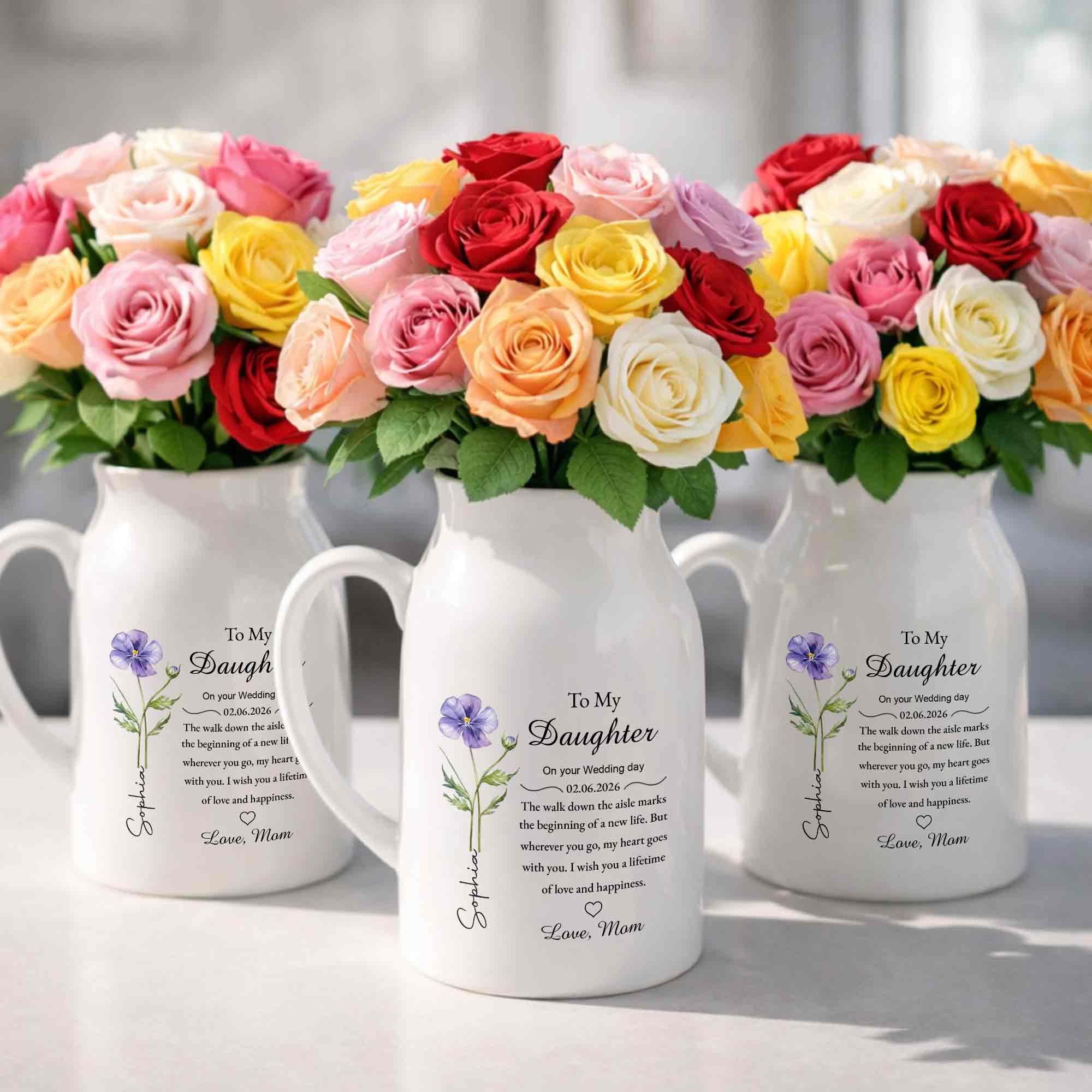 To My Daughter On Your Wedding Day Flower Heart Ceramic Pitcher - Personalized Ceramic Flower Vase - DAU322_CEV - Image 3