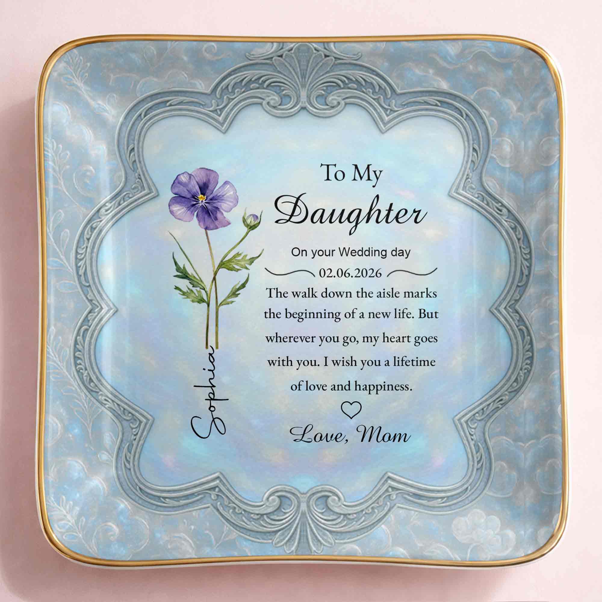 To My Daughter On Your Wedding Day Flower Jewelry Dish - Personalized Custom Jewelry Dish, Ceramic Dish, Square Shape - DAU351_SCRF - Image 8