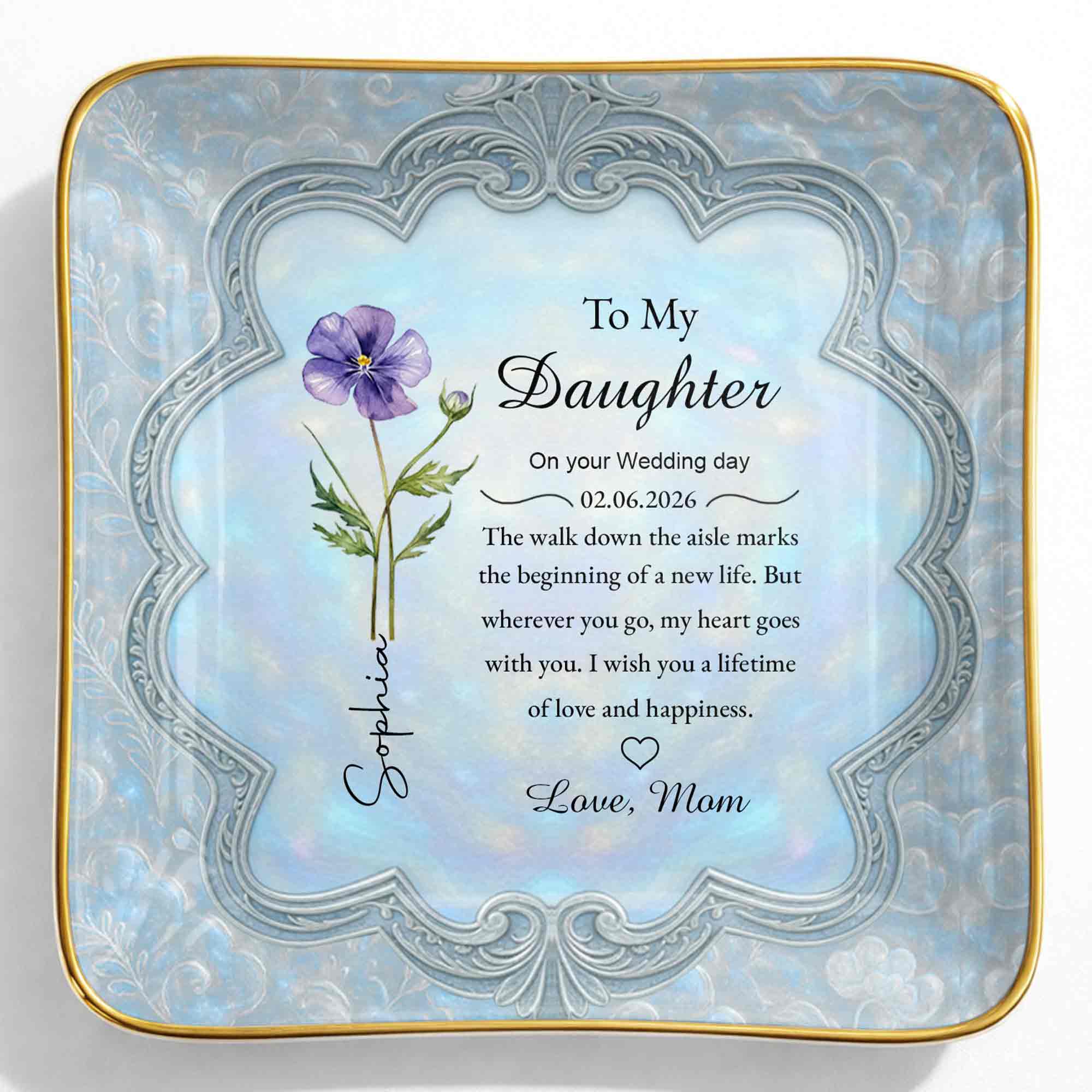 To My Daughter On Your Wedding Day Flower Jewelry Dish - Personalized Custom Jewelry Dish, Ceramic Dish, Square Shape - DAU351_SCRF - Image 9