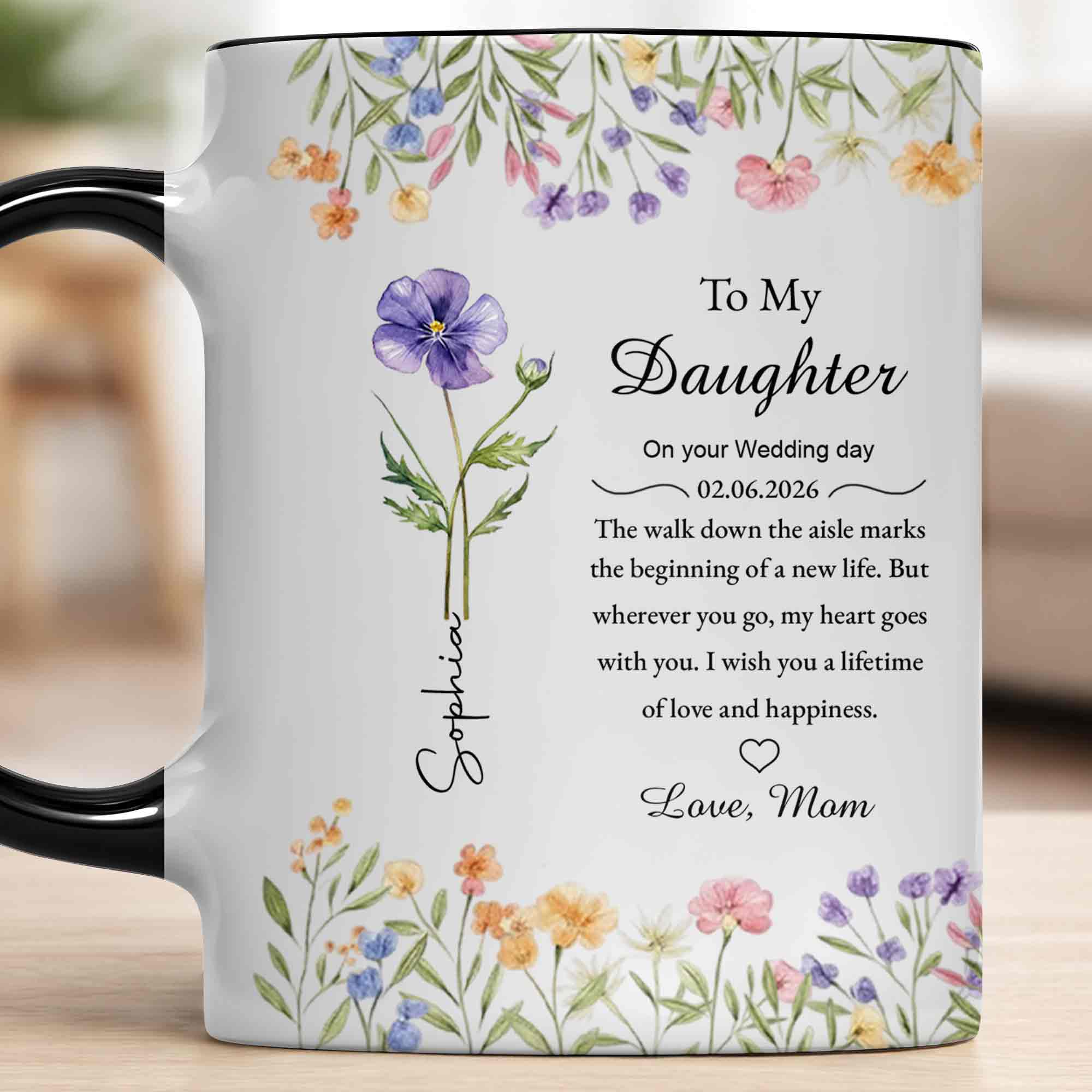 To My Daughter On Your Wedding Day Purple Flower Heart Design - Personalized Custom Accent Mug - DAU322_AMUG - Image 10