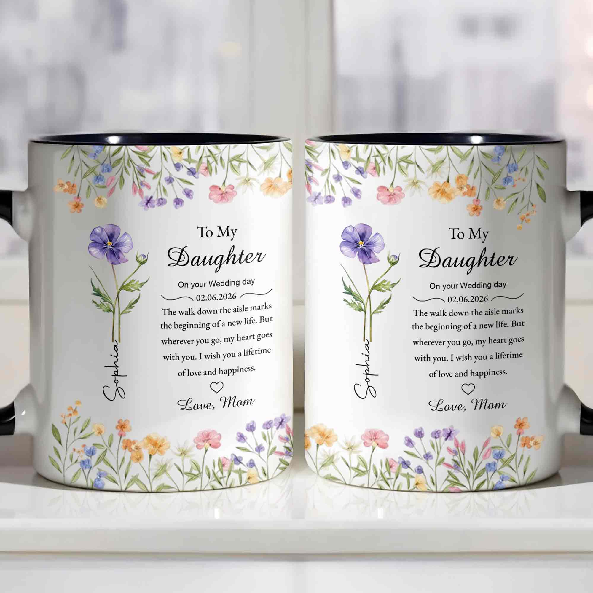 To My Daughter On Your Wedding Day Purple Flower Heart Design - Personalized Custom Accent Mug - DAU322_AMUG - Image 5