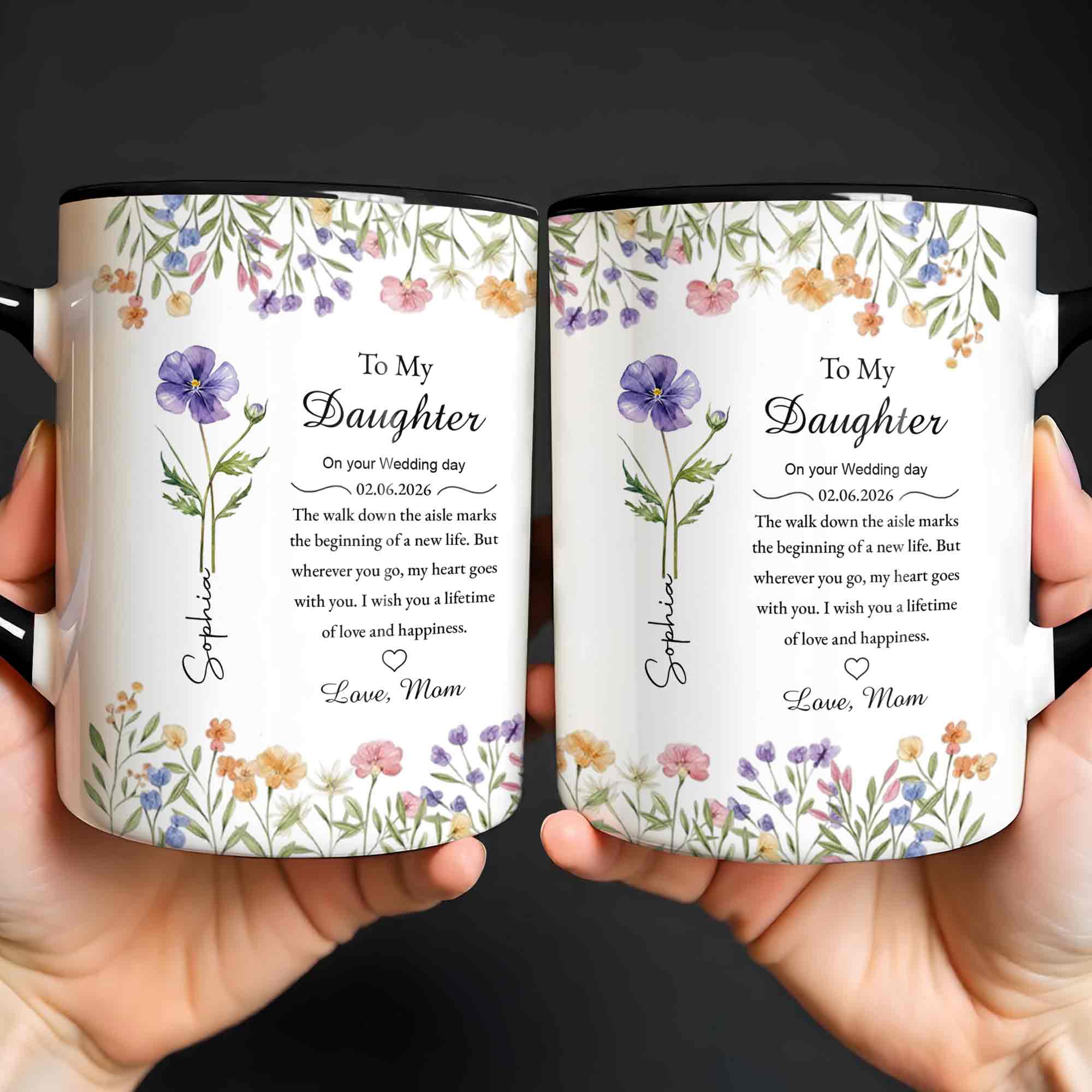 To My Daughter On Your Wedding Day Purple Flower Heart Design - Personalized Custom Accent Mug - DAU322_AMUG - Image 7