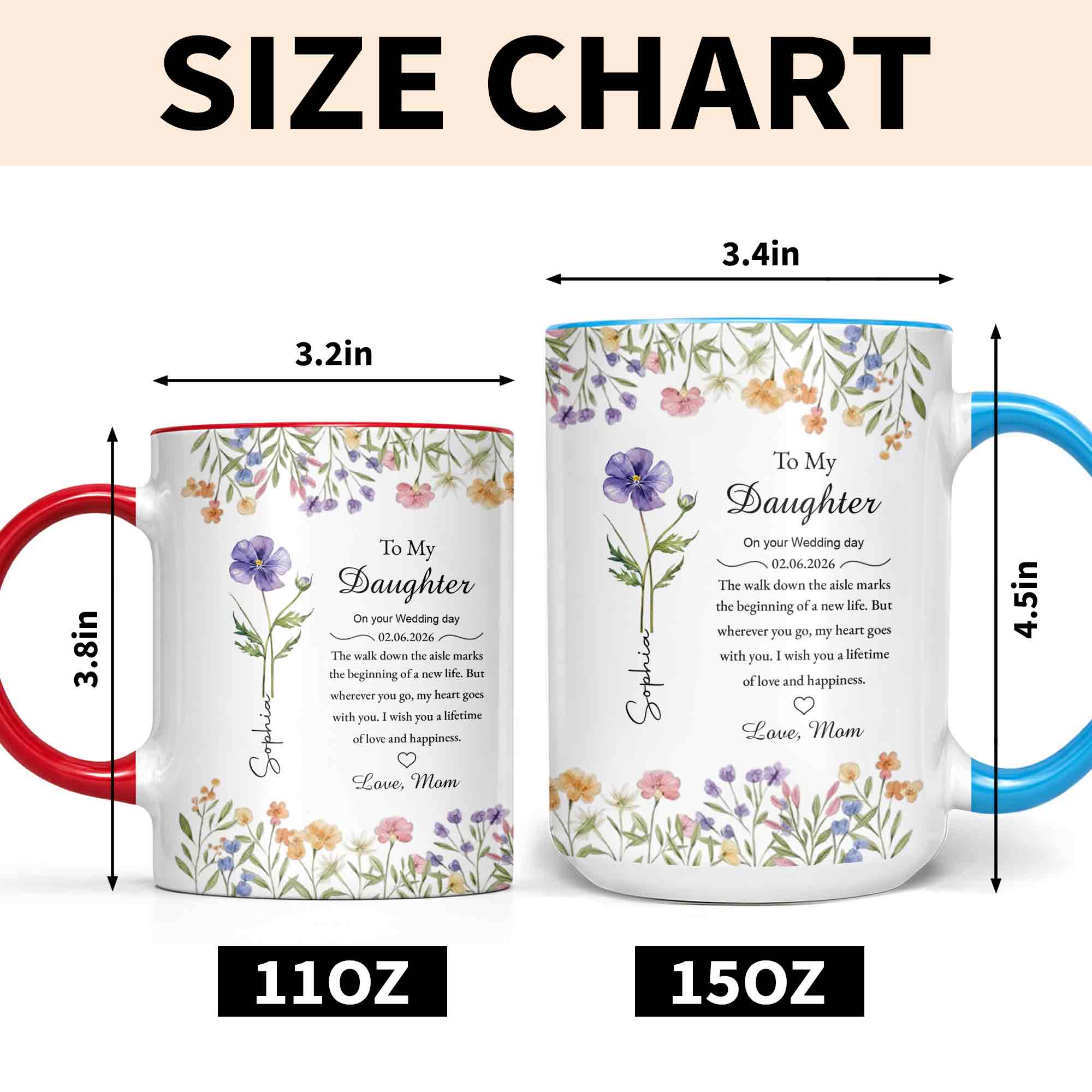 To My Daughter On Your Wedding Day Purple Flower Heart Design - Personalized Custom Accent Mug - DAU322_AMUG - Image 8