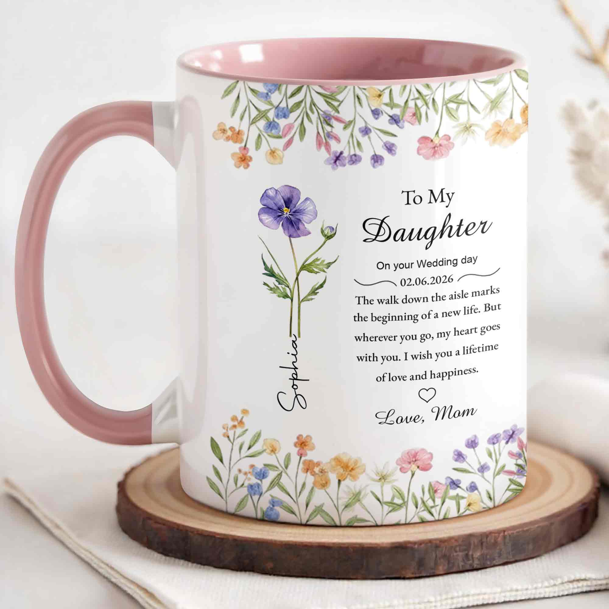 To My Daughter On Your Wedding Day Purple Flower Heart Design - Personalized Custom Accent Mug - DAU322_AMUG - Image 9