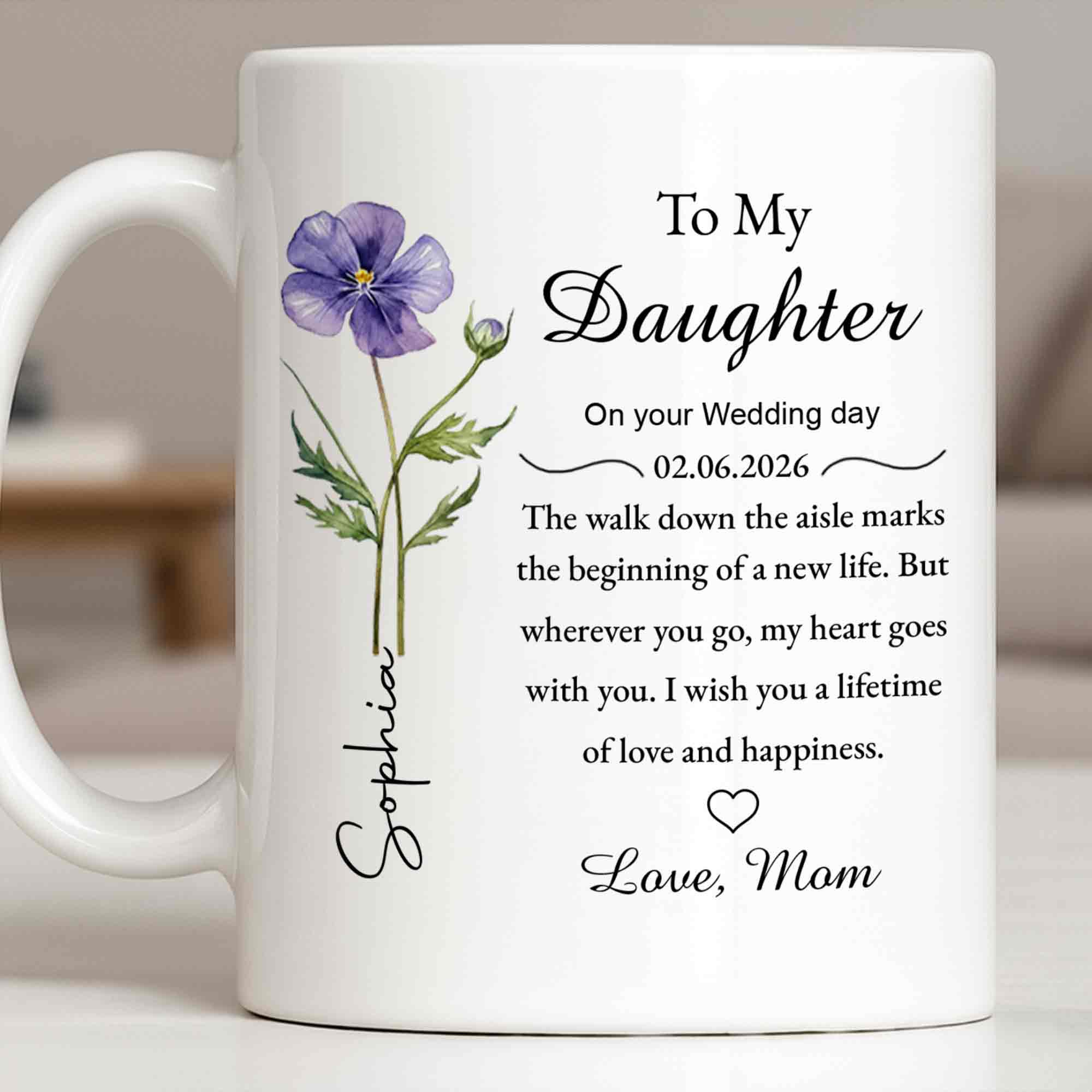 To My Daughter On Your Wedding Day Purple Flower Heart Design - Personalized Custom Coffee Mug - DAU322_MG - Image 13