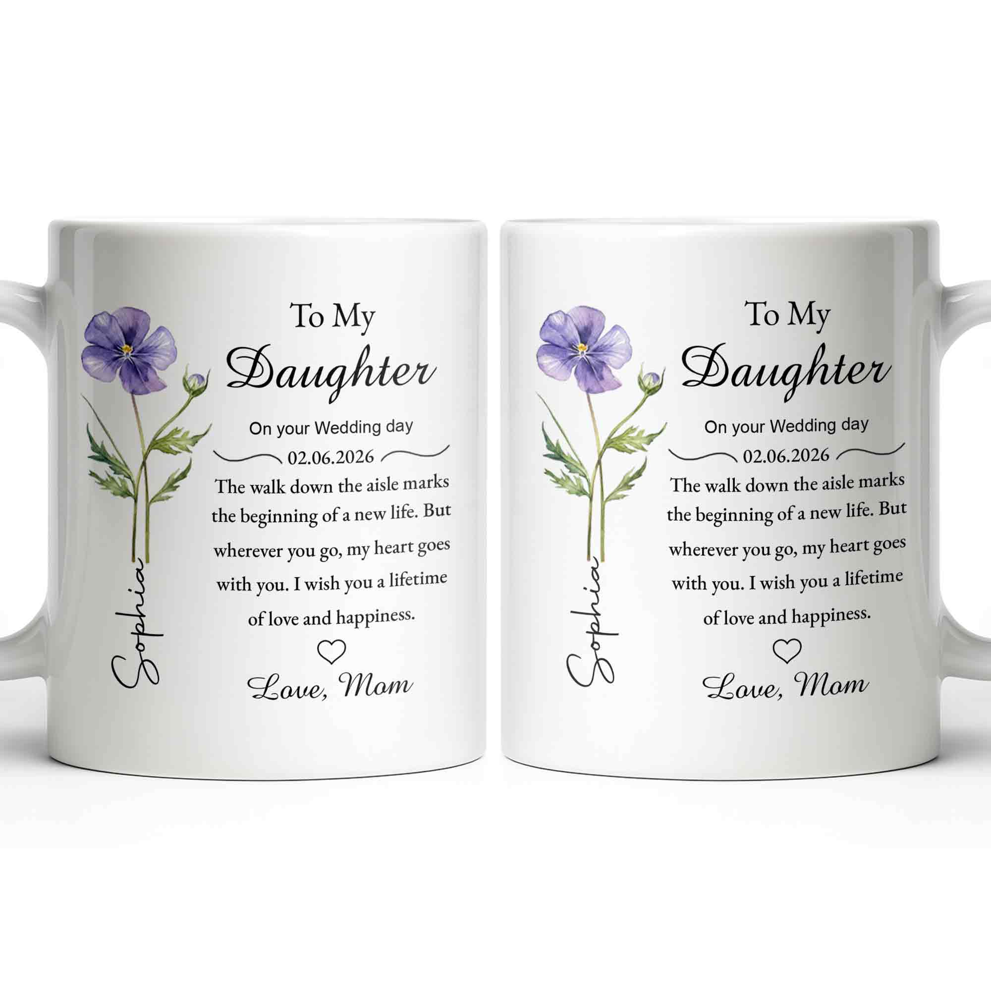 To My Daughter On Your Wedding Day Purple Flower Heart Design - Personalized Custom Coffee Mug - DAU322_MG - Image 15