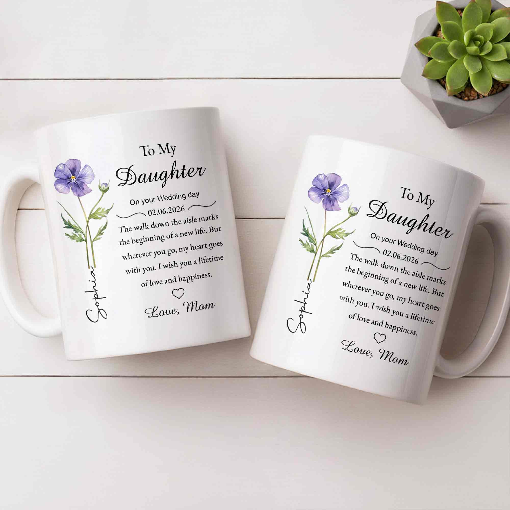 To My Daughter On Your Wedding Day Purple Flower Heart Design - Personalized Custom Coffee Mug - DAU322_MG - Image 7