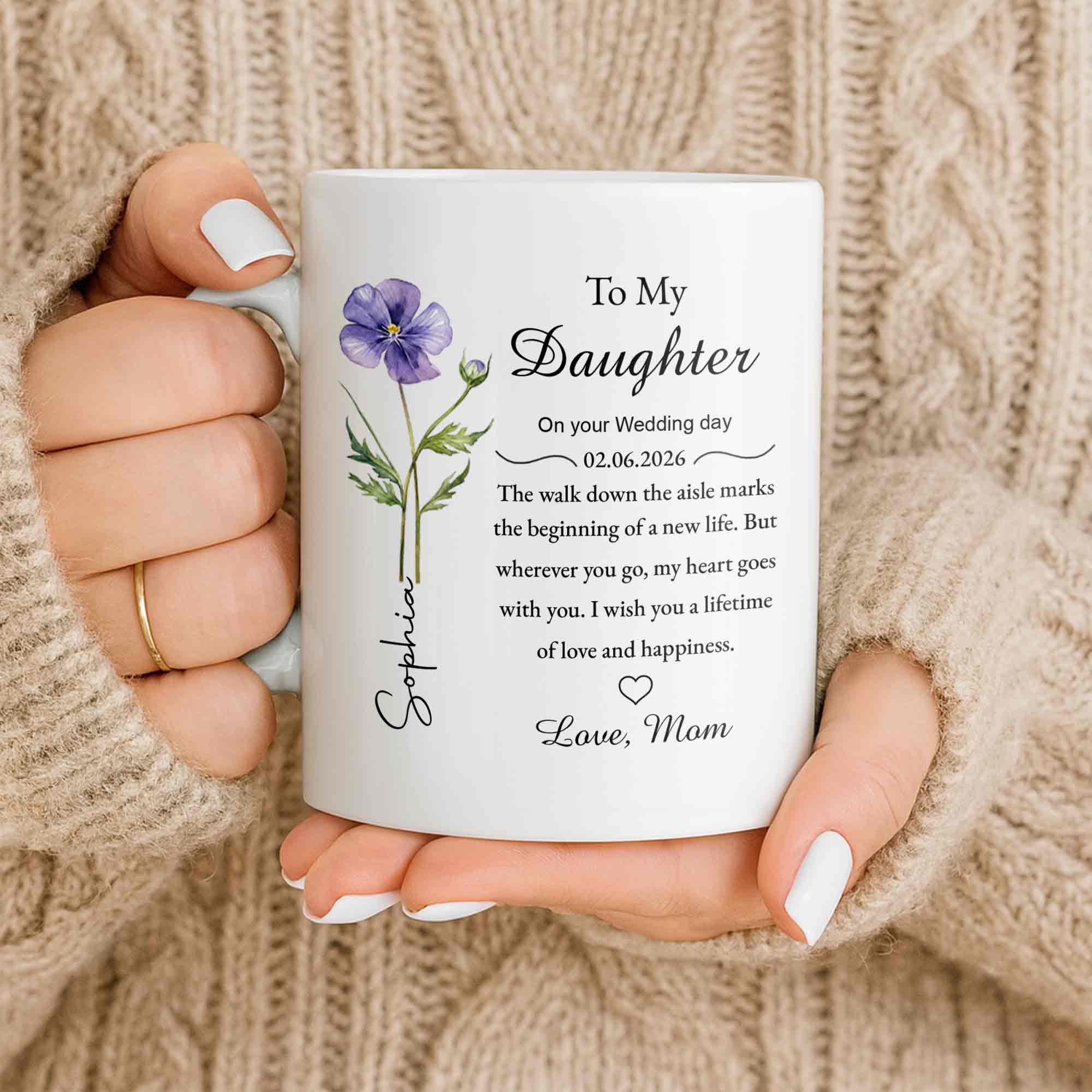 To My Daughter On Your Wedding Day Purple Flower Heart Design - Personalized Custom Coffee Mug - DAU322_MG - Image 9