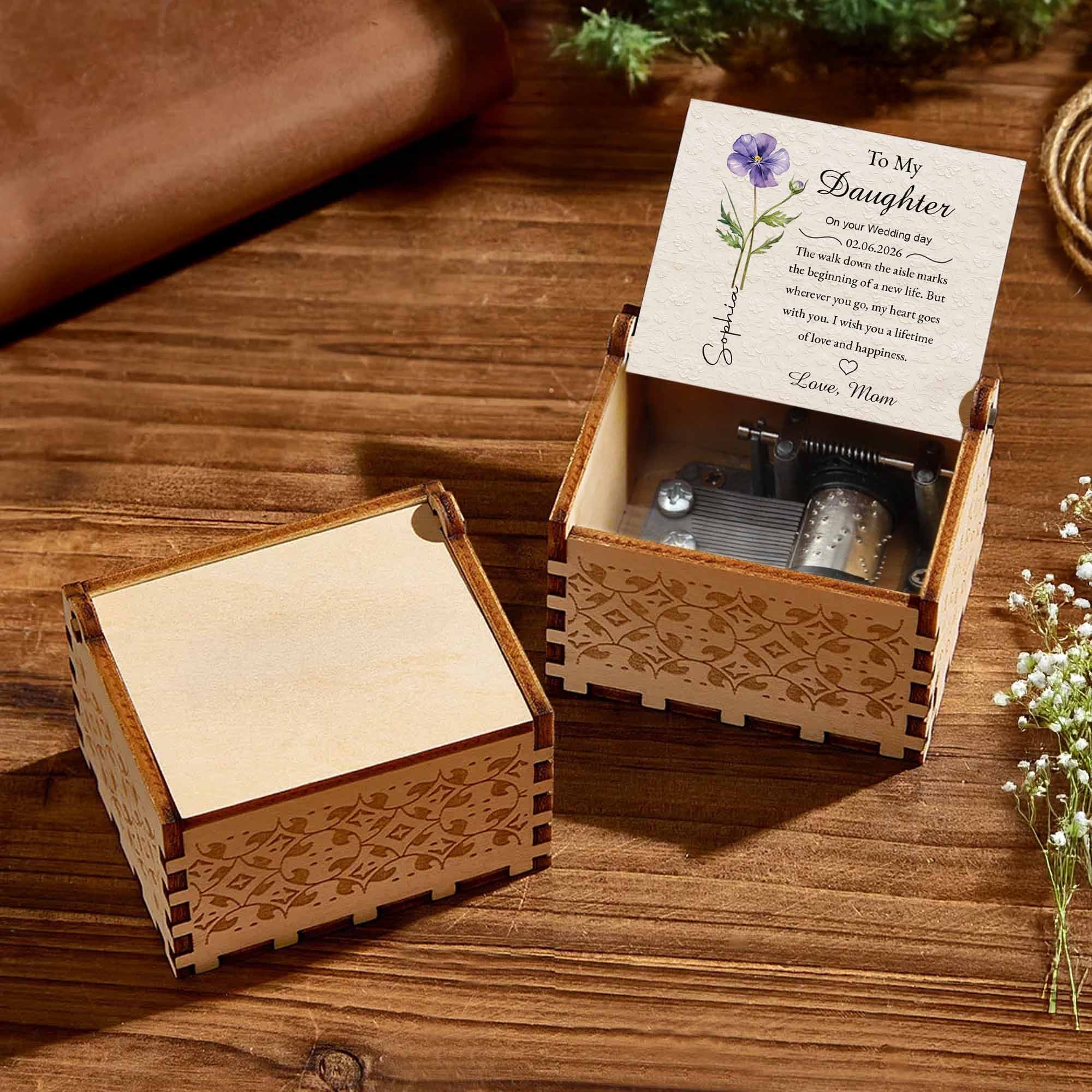To My Daughter On Your Wedding Day Purple Flower Wood Grain Heart - Custom Music Box With "You Are My Sunshine" Tune - DAU322_MZB - Image 10