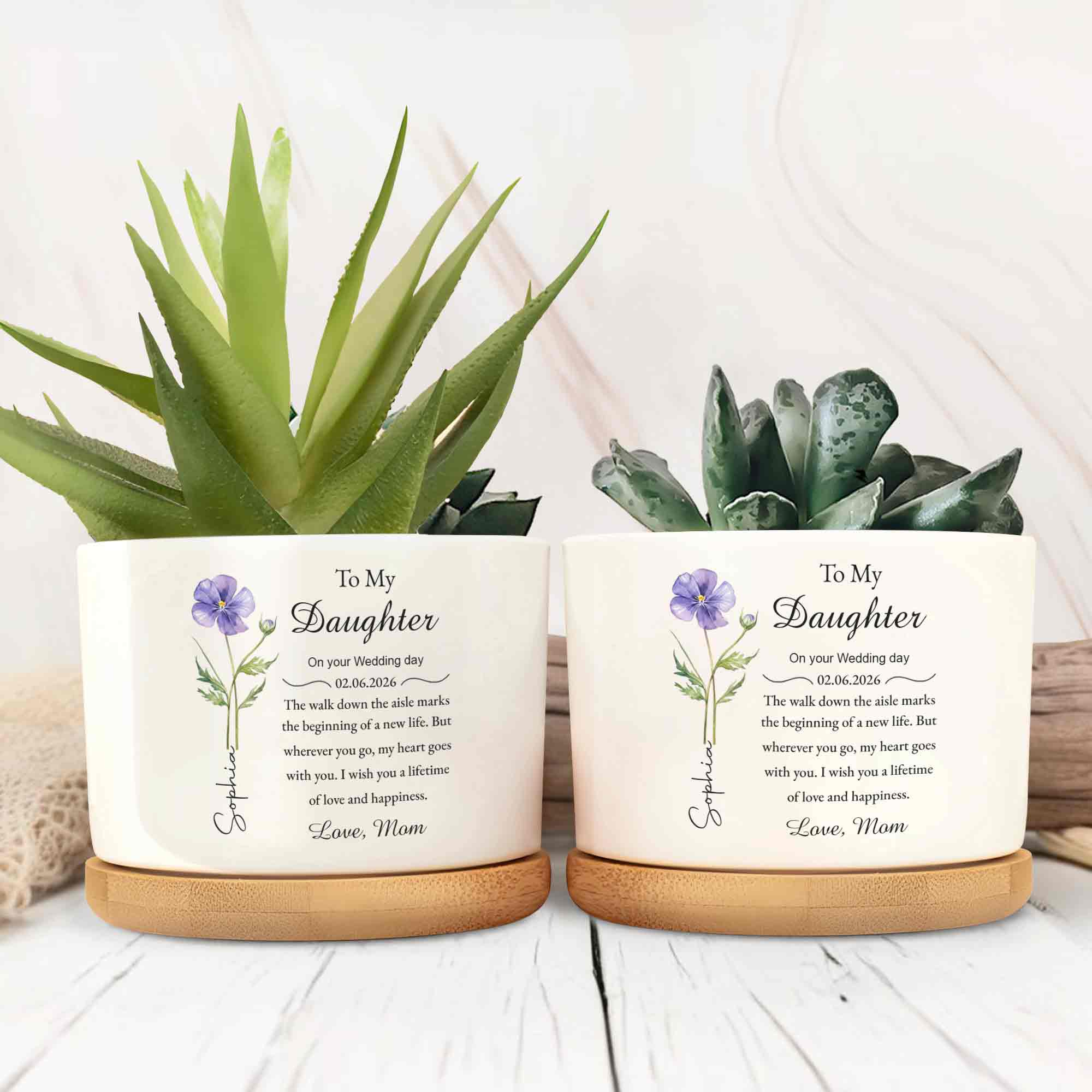 To My Daughter On Your Wedding Day With Purple Flower - Personalized Ceramic Plant Pot - DAU322_CEP - Image 7