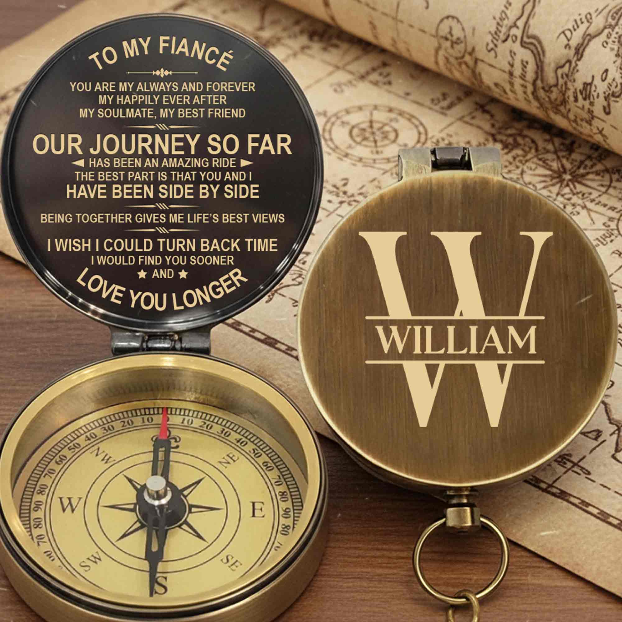 To My Fiance You Are My Always Custom Monogram Compass - Personalized Engraved Brass Compass - CPL1423_ECPASS