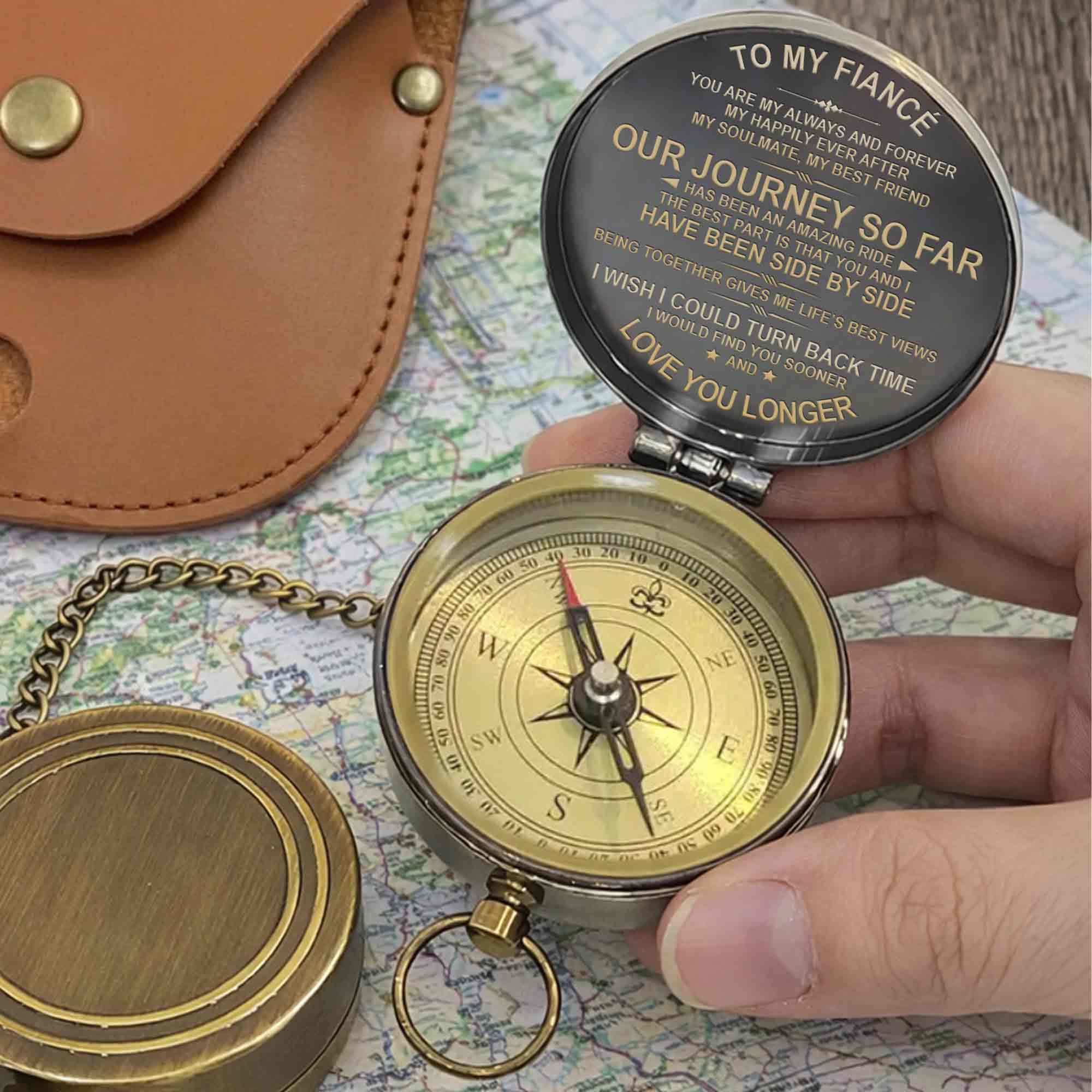 To My Fiance You Are My Always Custom Monogram Compass - Personalized Engraved Brass Compass - CPL1423_ECPASS - Image 2