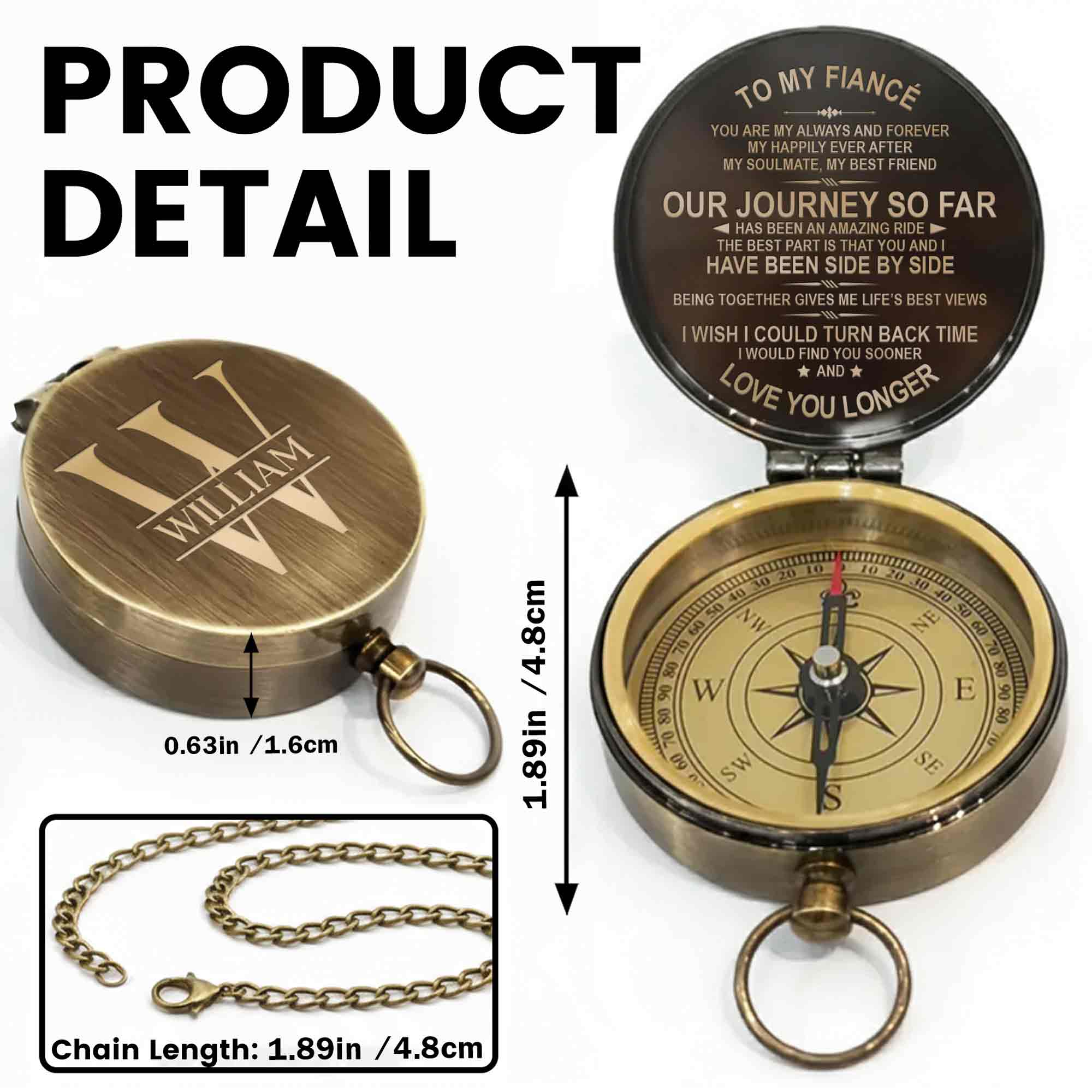 To My Fiance You Are My Always Custom Monogram Compass - Personalized Engraved Brass Compass - CPL1423_ECPASS - Image 4