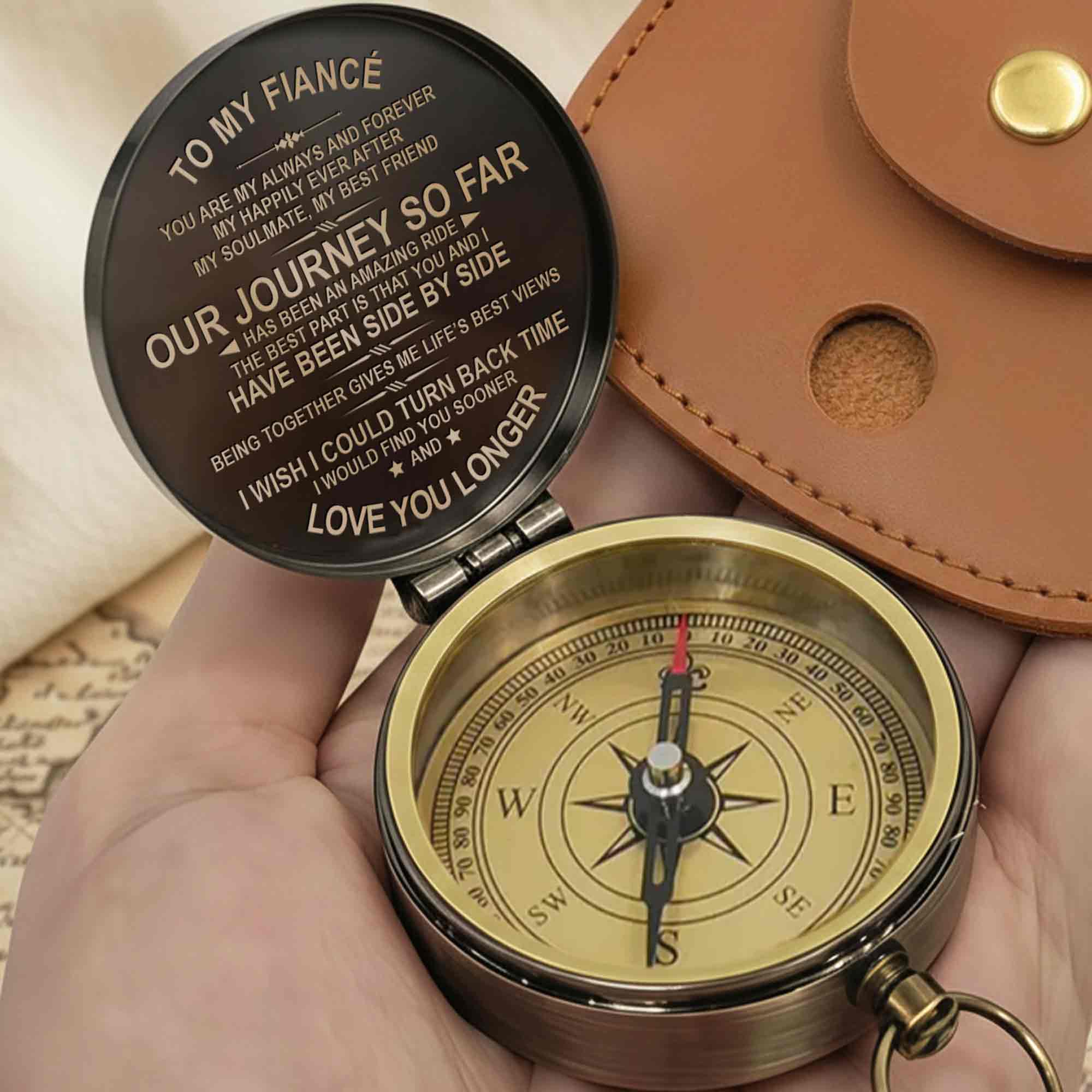 To My Fiance You Are My Always Custom Monogram Compass - Personalized Engraved Brass Compass - CPL1423_ECPASS - Image 8