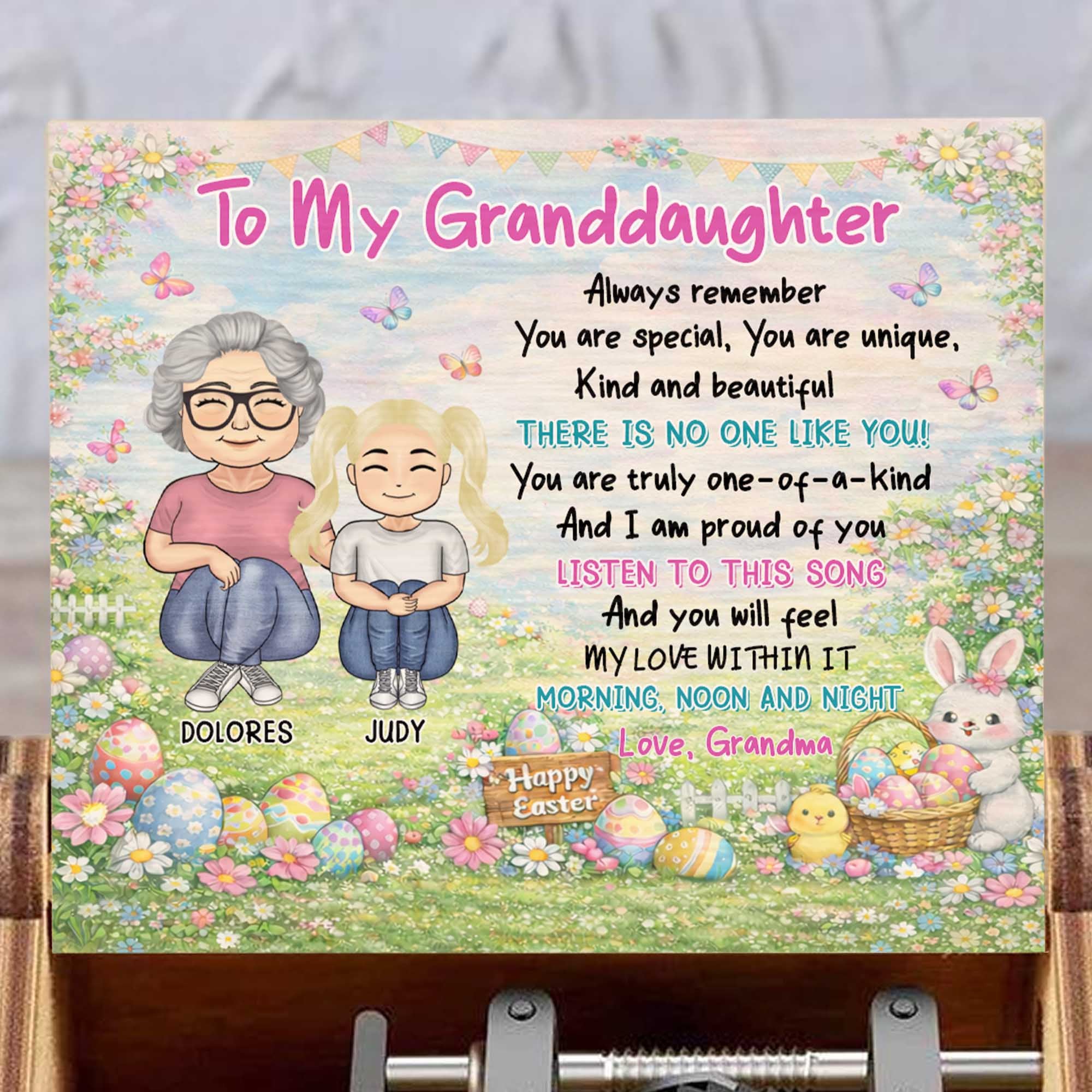 To My Granddaughter Always Remember You Are Special Easter Eggs Bunny Design - Custom Music Box With "You Are My Sunshine" Tune - GDT627_MZB