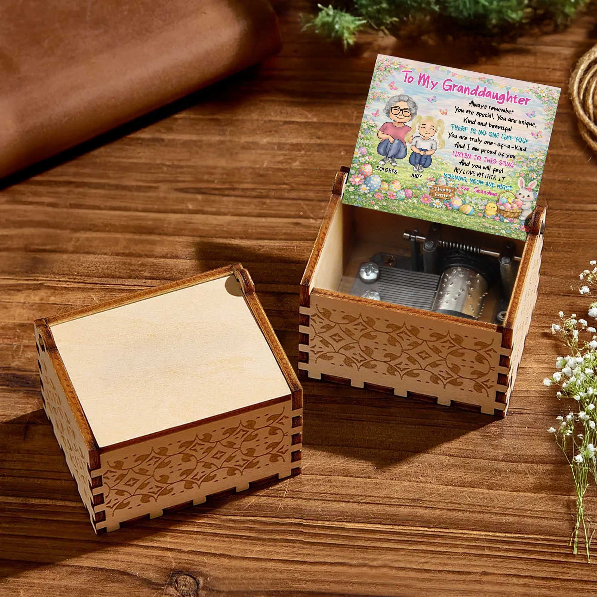 To My Granddaughter Always Remember You Are Special Easter Eggs Bunny Design - Custom Music Box With "You Are My Sunshine" Tune - GDT627_MZB - Image 10