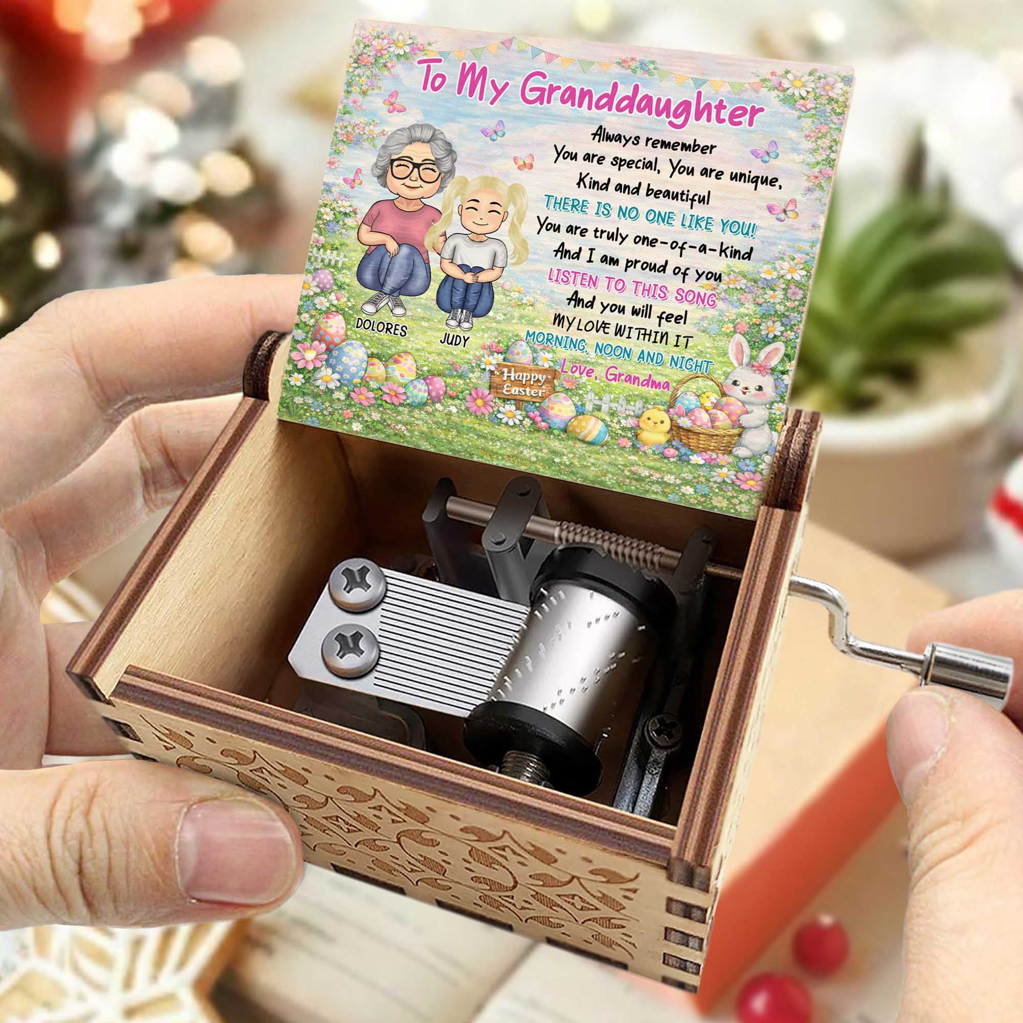 To My Granddaughter Always Remember You Are Special Easter Eggs Bunny Design - Custom Music Box With "You Are My Sunshine" Tune - GDT627_MZB - Image 4