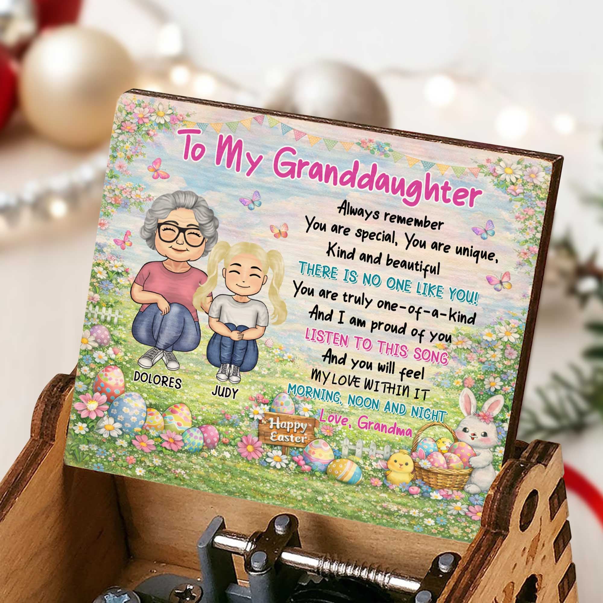 To My Granddaughter Always Remember You Are Special Easter Eggs Bunny Design - Custom Music Box With "You Are My Sunshine" Tune - GDT627_MZB - Image 6