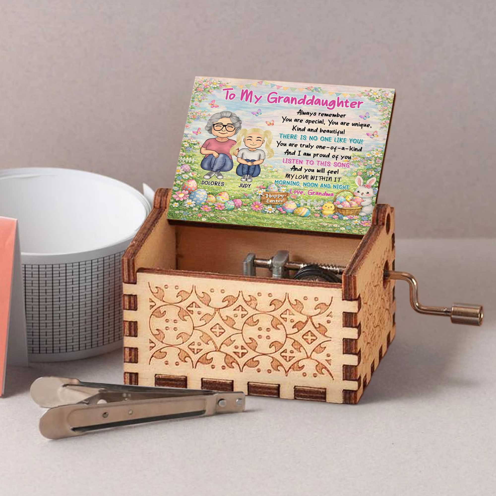 To My Granddaughter Always Remember You Are Special Easter Eggs Bunny Design - Custom Music Box With "You Are My Sunshine" Tune - GDT627_MZB - Image 7