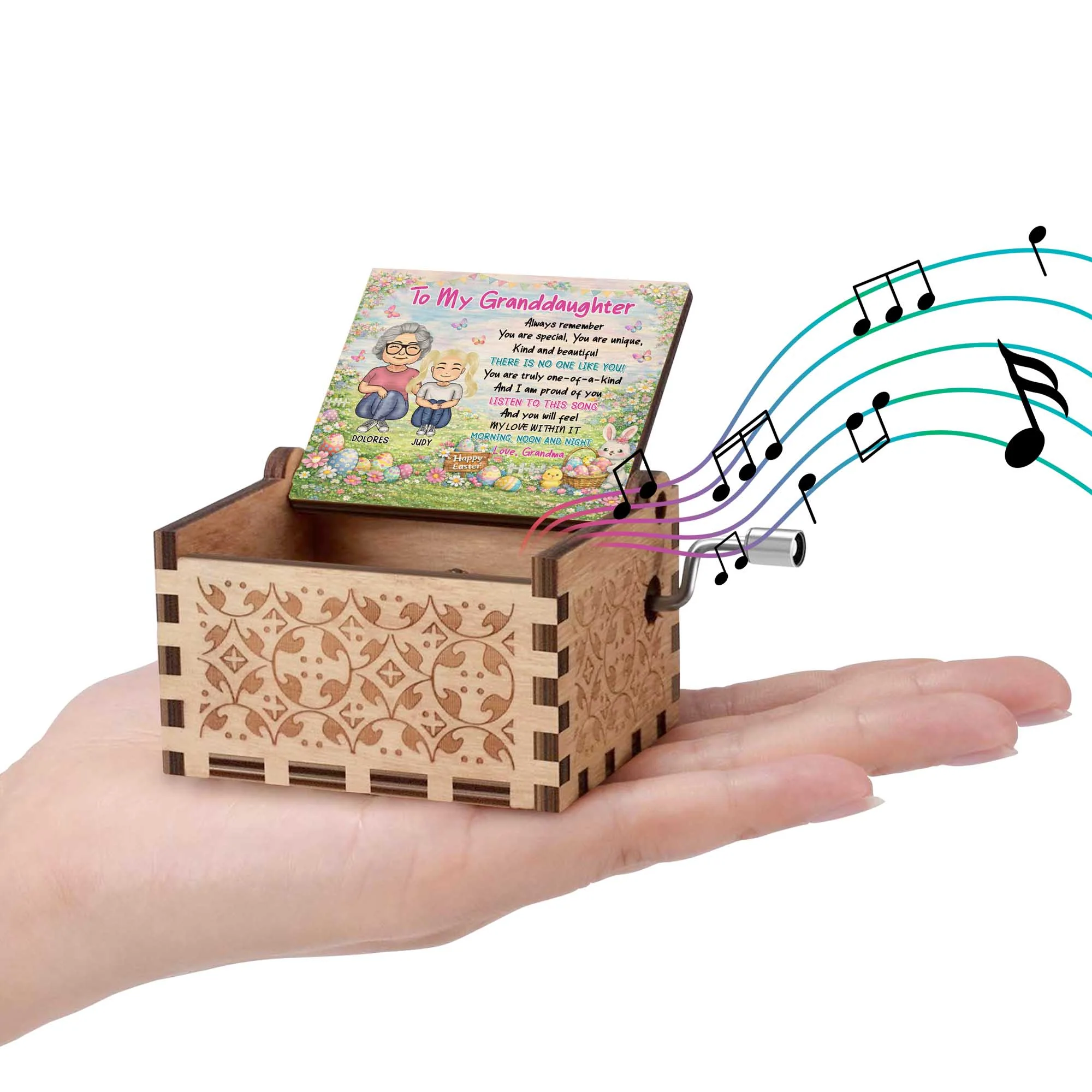 To My Granddaughter Always Remember You Are Special Easter Eggs Bunny Design - Custom Music Box With "You Are My Sunshine" Tune - GDT627_MZB - Image 8