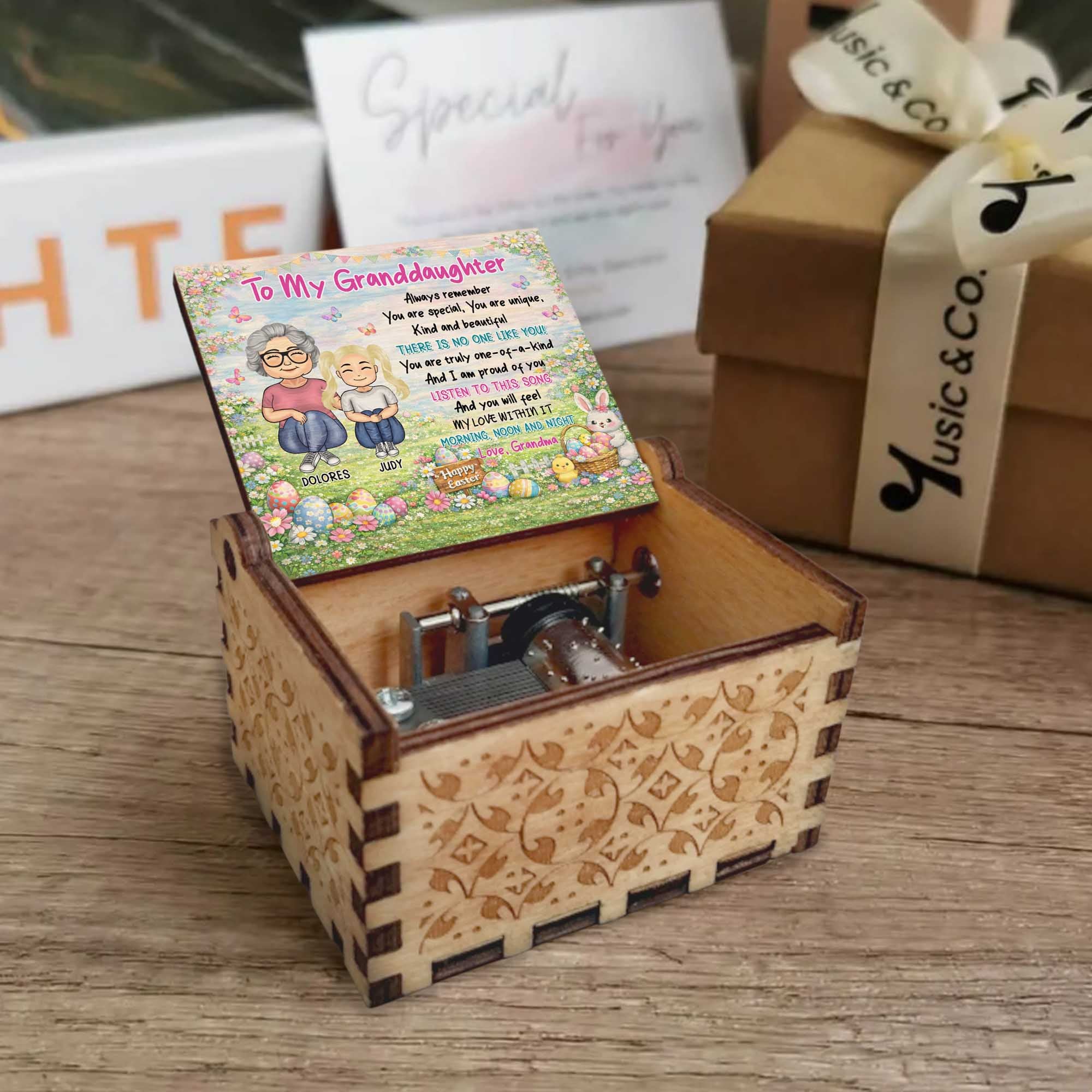 To My Granddaughter Always Remember You Are Special Easter Eggs Bunny Design - Custom Music Box With "You Are My Sunshine" Tune - GDT627_MZB - Image 9