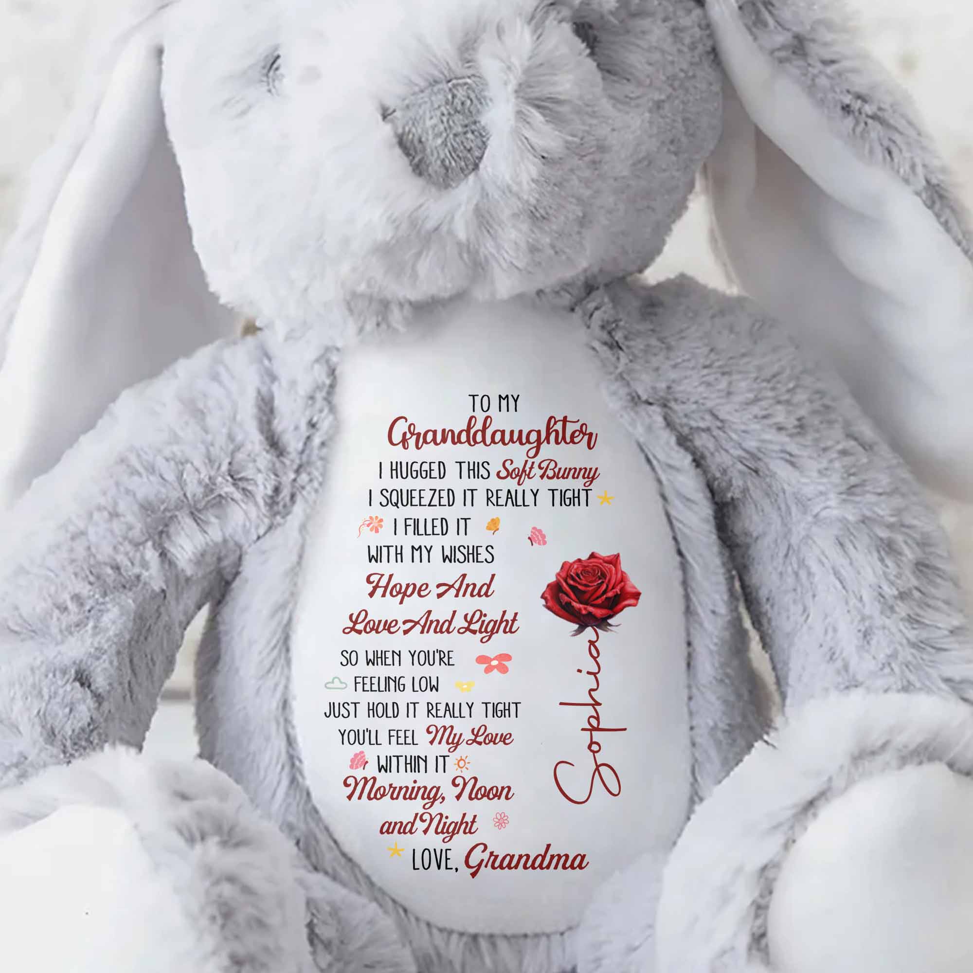 To My Granddaughter I Hugged This Soft Bunny With Red Rose - Personalized Stuffed Bunny - GDT626_BUN - Image 8
