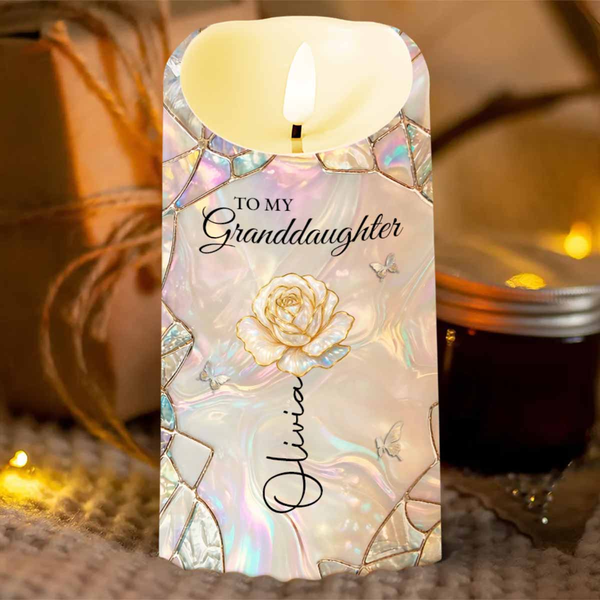 To My Granddaughter Never Forget That I Love You Flower Butterflies Candle - Personalized Custom LED Candle - GDT632_LECA - Image 6