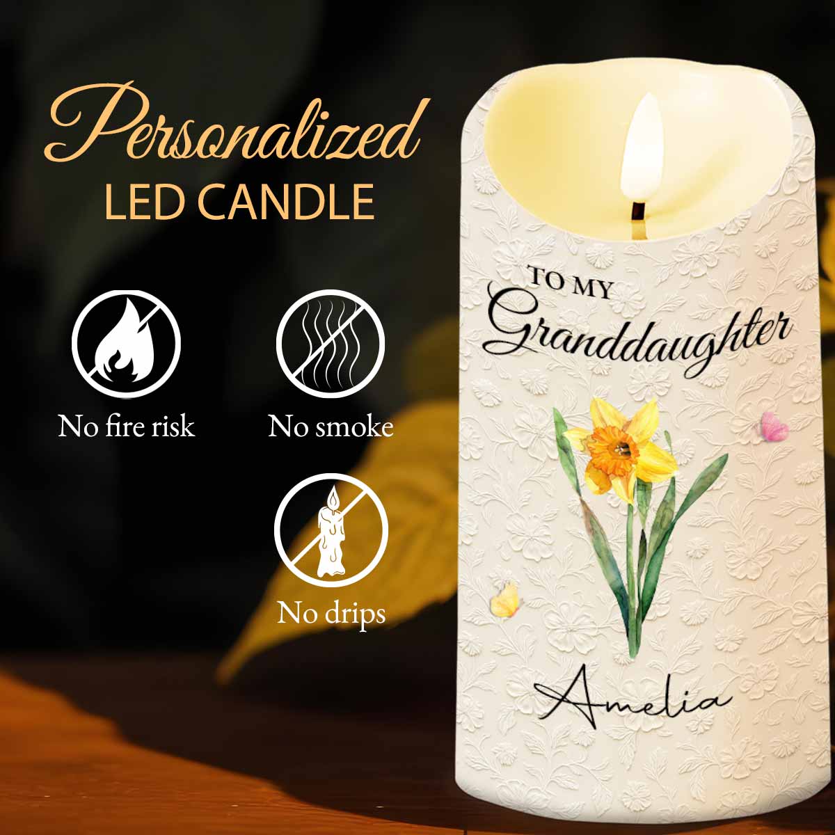 To My Granddaughter Never Forget That I Love You Flowers - Personalized Custom LED Candle - GDT614_LECA - Image 4