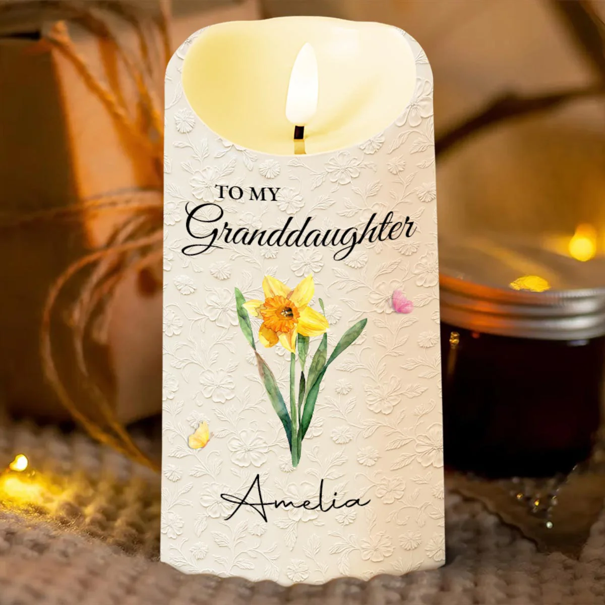 To My Granddaughter Never Forget That I Love You Flowers - Personalized Custom LED Candle - GDT614_LECA - Image 8