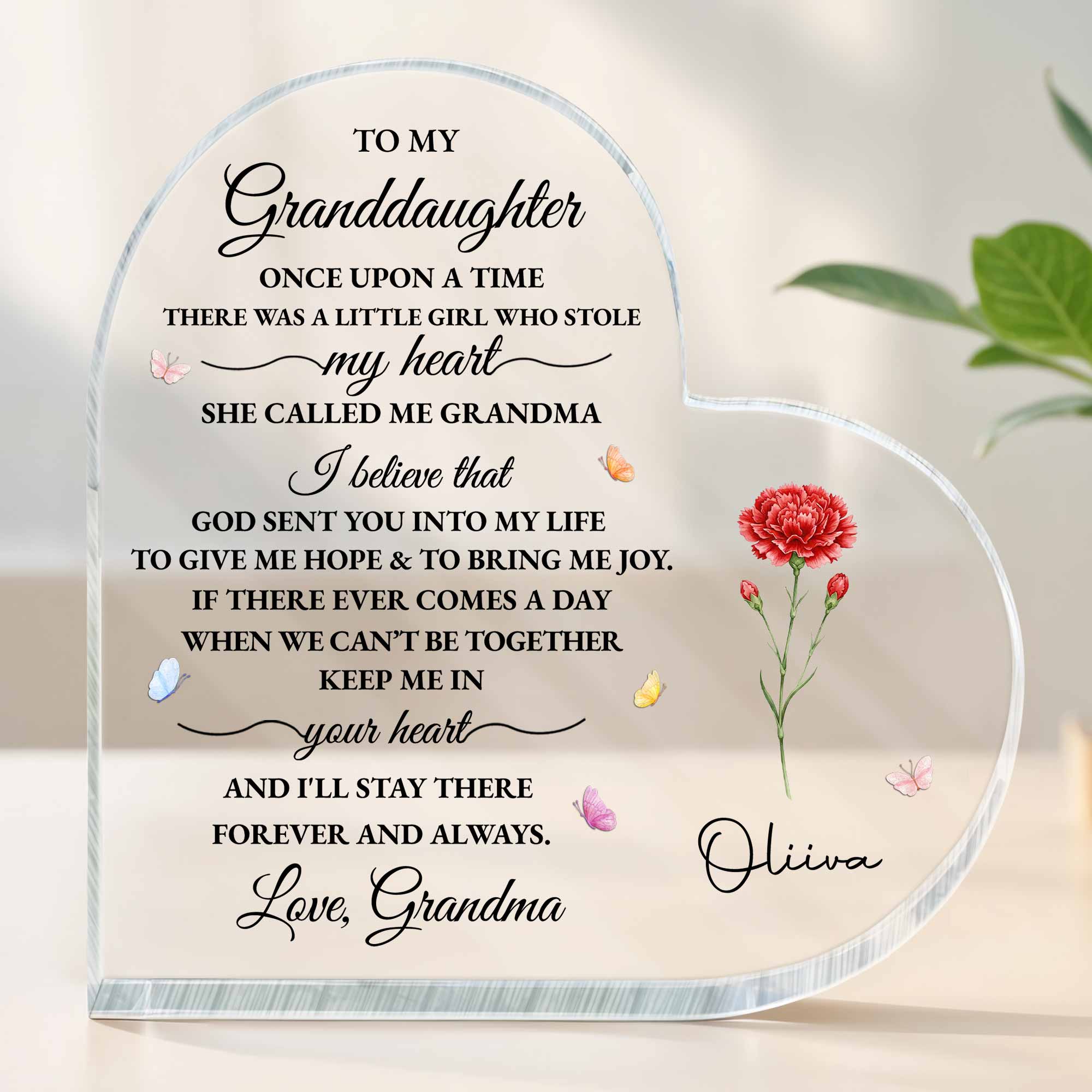 To My Granddaughter Once Upon A Time Flower And Butterfly Heart - Personalized Heart Shaped Acrylic Plaque - GDT613_HAP - Image 3
