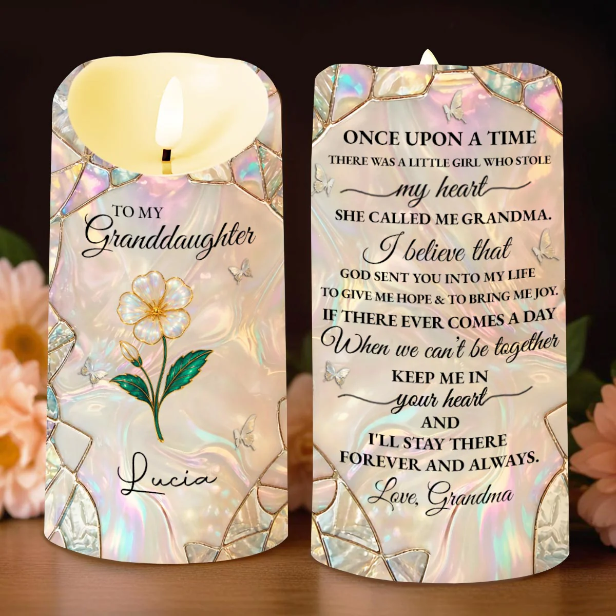 To My Granddaughter Once Upon A Time Flower Butterflies Design - Personalized Custom LED Candle - GDT648_LECA