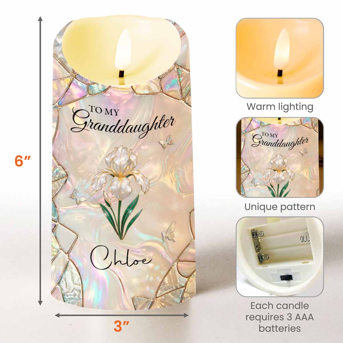 To My Granddaughter Once Upon A Time Flower Butterflies Design - Personalized Custom LED Candle - GDT648_LECA - Image 3