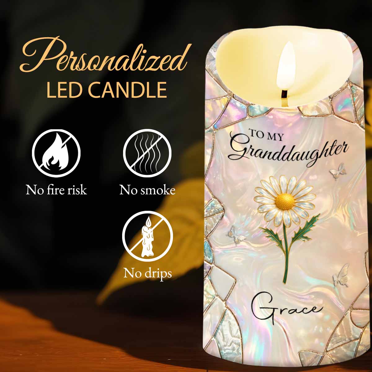 To My Granddaughter Once Upon A Time Flower Butterflies Design - Personalized Custom LED Candle - GDT648_LECA - Image 4