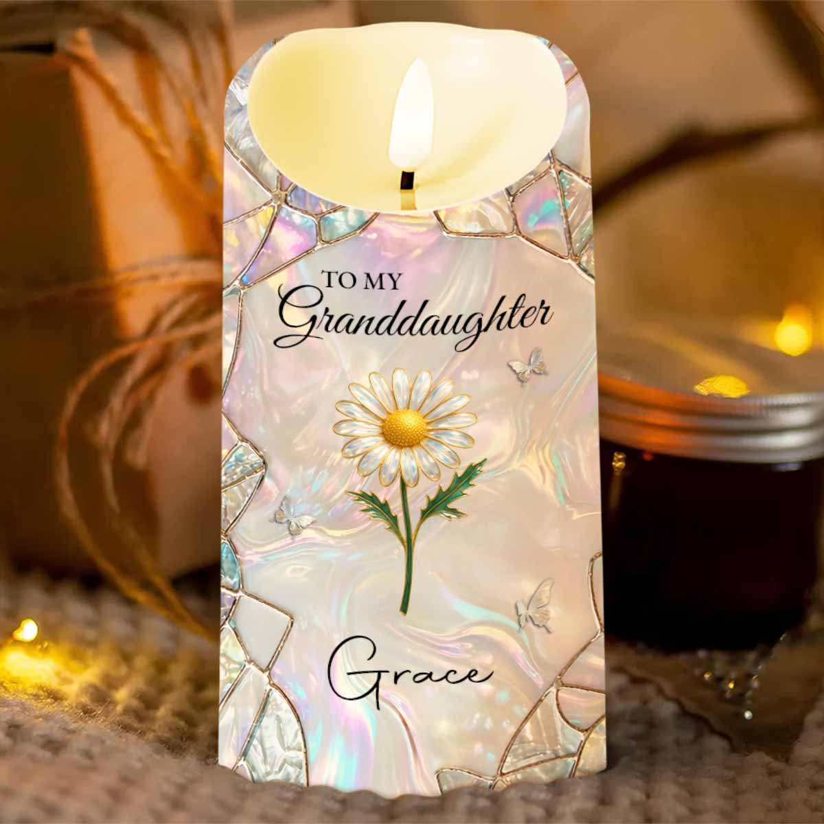 To My Granddaughter Once Upon A Time Flower Butterflies Design - Personalized Custom LED Candle - GDT648_LECA - Image 6
