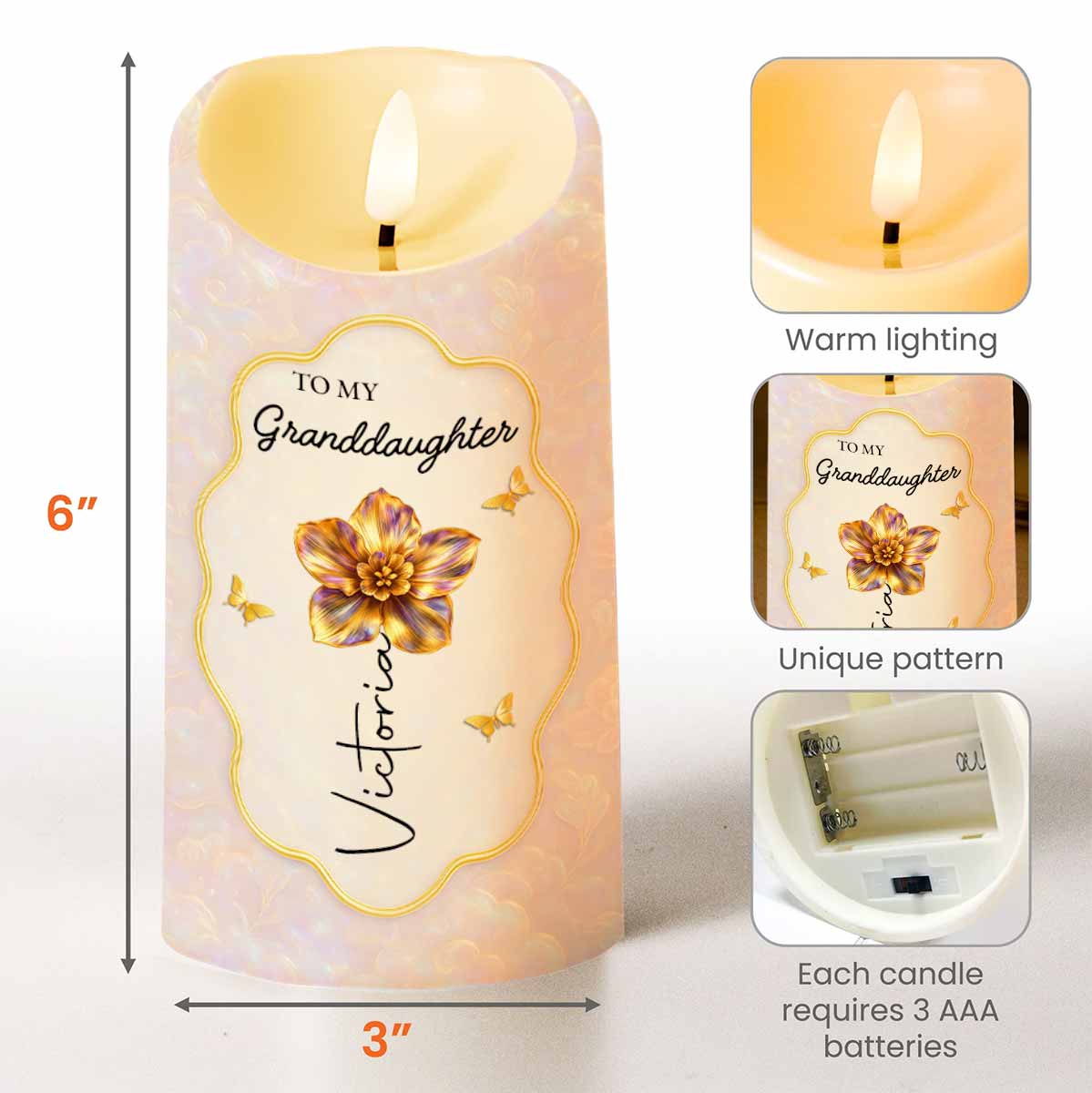 To My Granddaughter Once Upon A Time Flower Butterflies Heart - Personalized Custom LED Candle - GDT624_LECA - Image 6