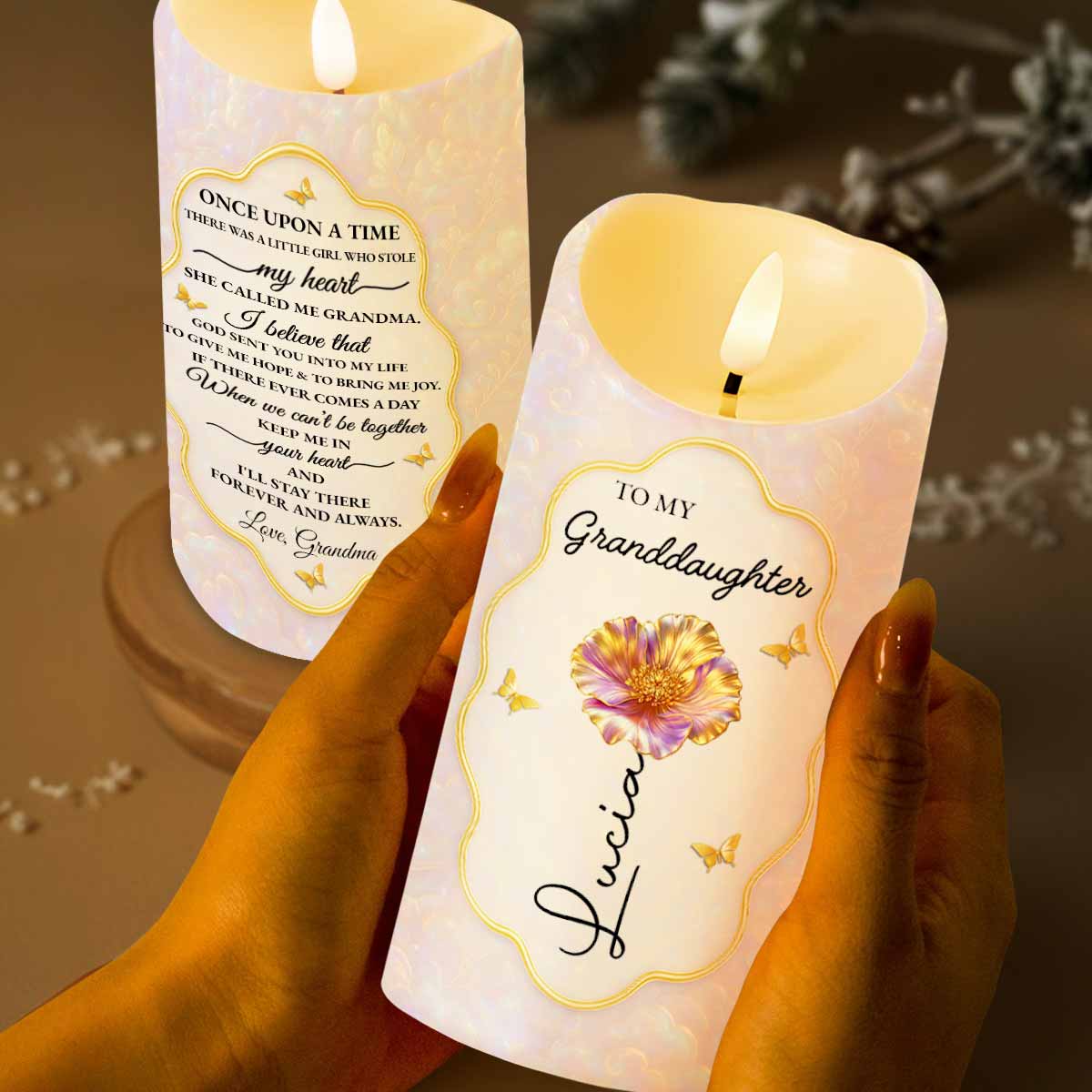 To My Granddaughter Once Upon A Time Flower Butterflies Heart - Personalized Custom LED Candle - GDT624_LECA - Image 8