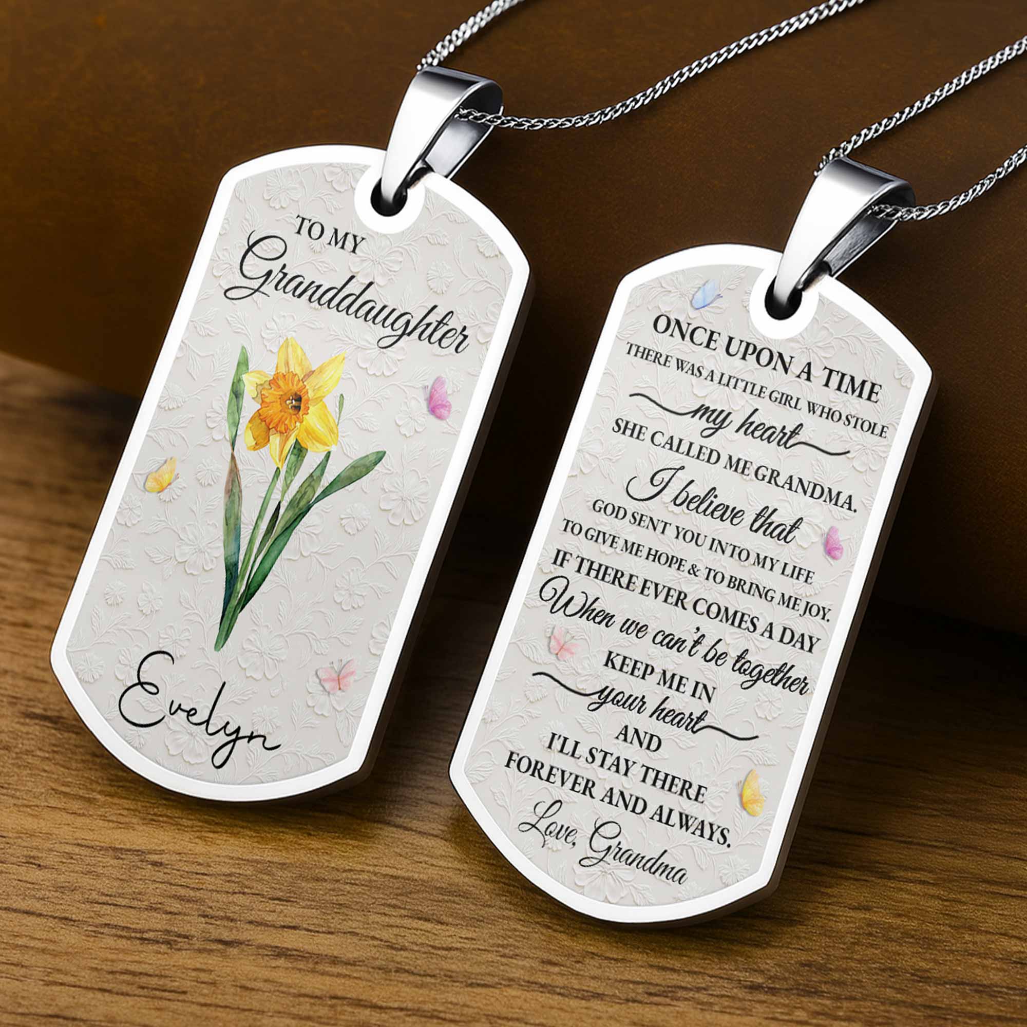 To My Granddaughter Once Upon A Time Flower Butterfly - Personalized Custom Dog Tag Necklace - GDT613_DTNECK - Image 3